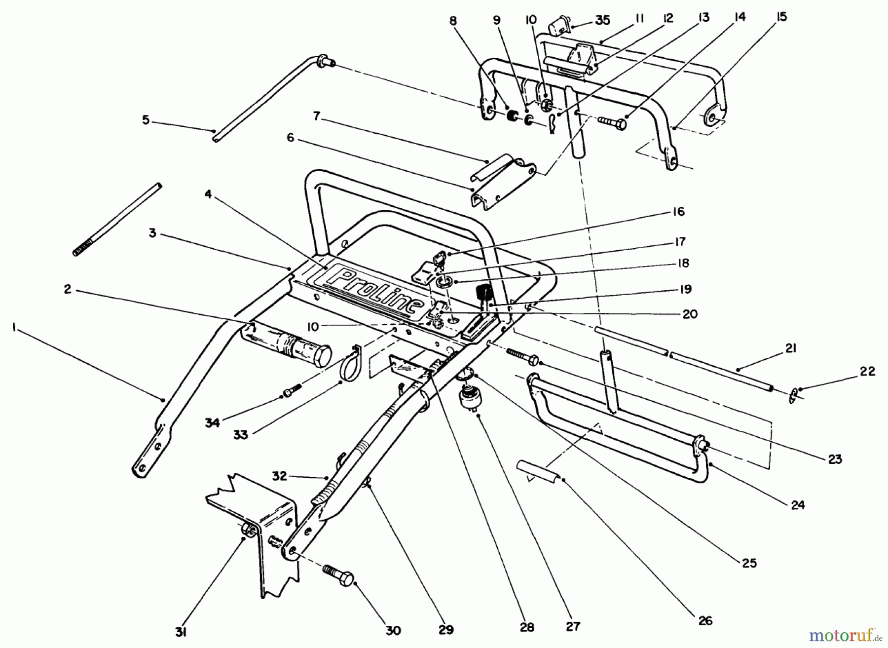 Toro Neu Mowers, Drive Unit Only 30175 - Toro Mid-Size Proline Gear Traction Unit, 14 hp, 1991 (10000001-19999999) HANDLE ASSEMBLY
