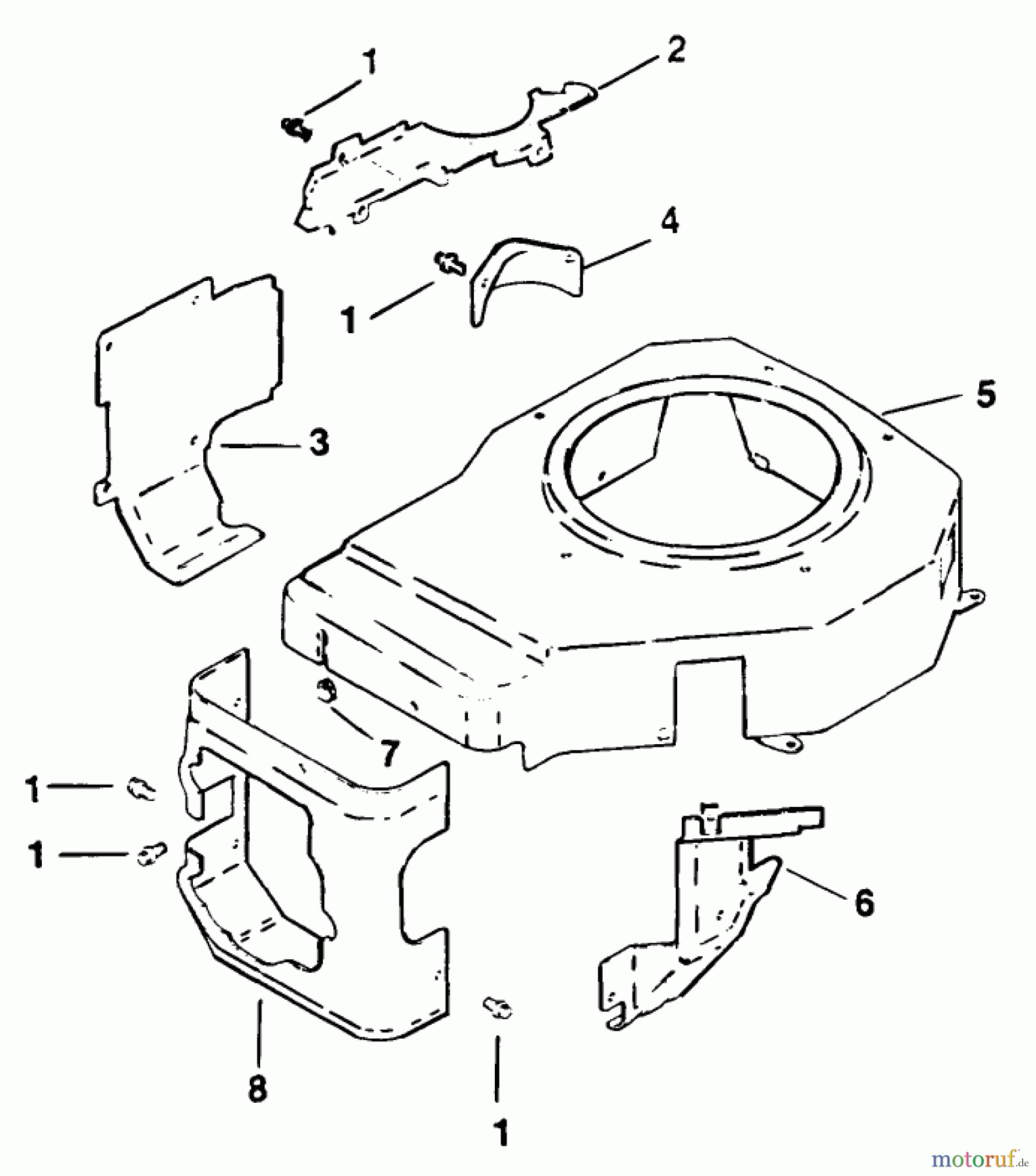Toro Neu Mowers, Drive Unit Only 30175 - Toro Mid-Size Proline Gear Traction Unit, 14 hp, 1992 (20000001-29999999) BLOWER HOUSING & BAFFLE-ENGINE KOHLER MODEL NO. CV14 T-1412