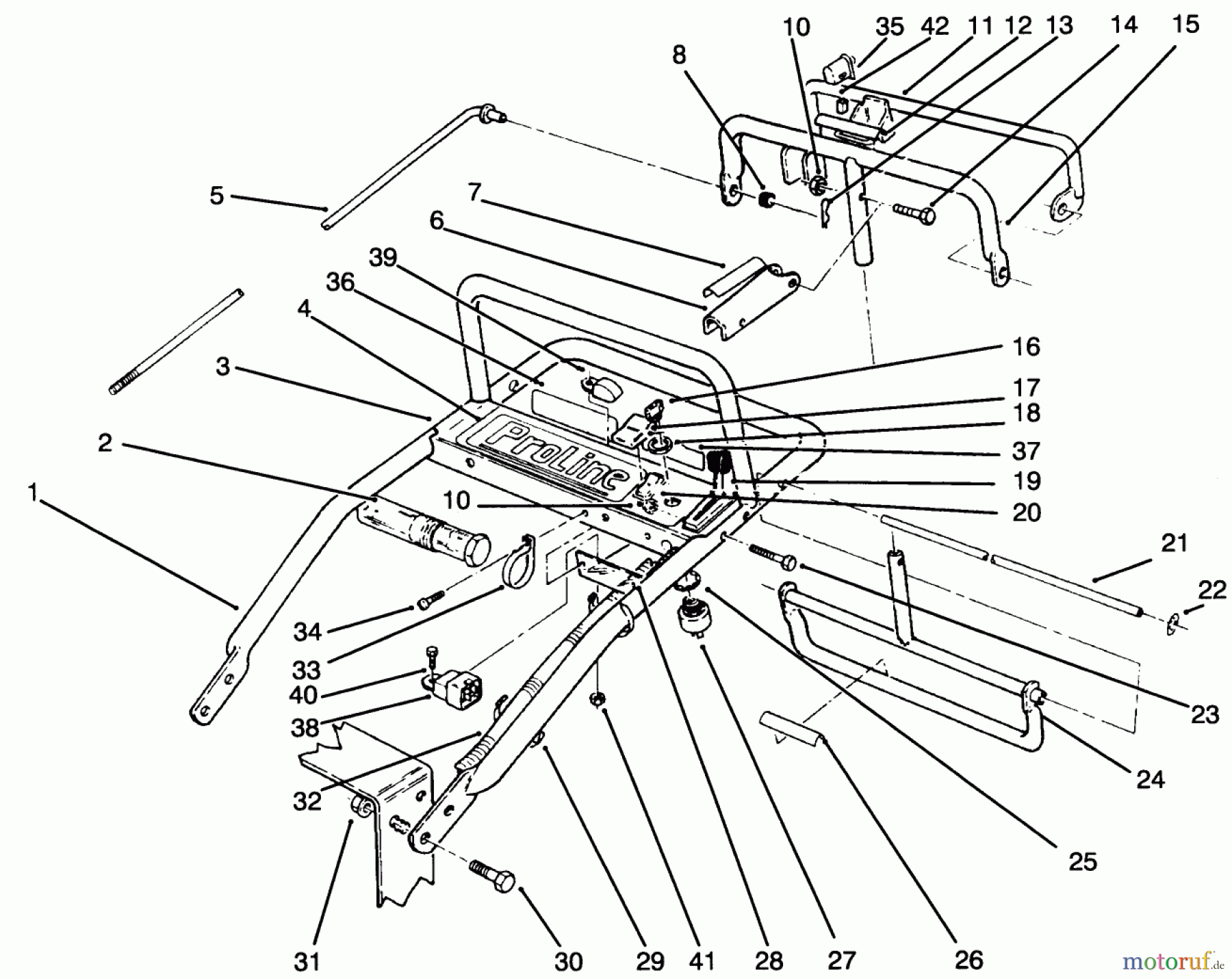 Toro Neu Mowers, Drive Unit Only 30175 - Toro Mid-Size Proline Gear Traction Unit, 14 hp, 1994 (49000001-49999999) HANDLE ASSEMBLY