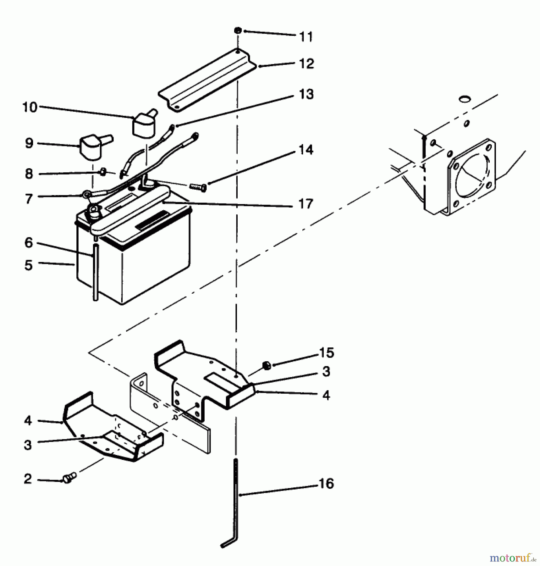 Toro Neu Mowers, Drive Unit Only 30180 - Toro Mid-Size Proline Gear Traction Unit, 16 hp, 1994 (490001-490730) BATTERY ASSEMBLY