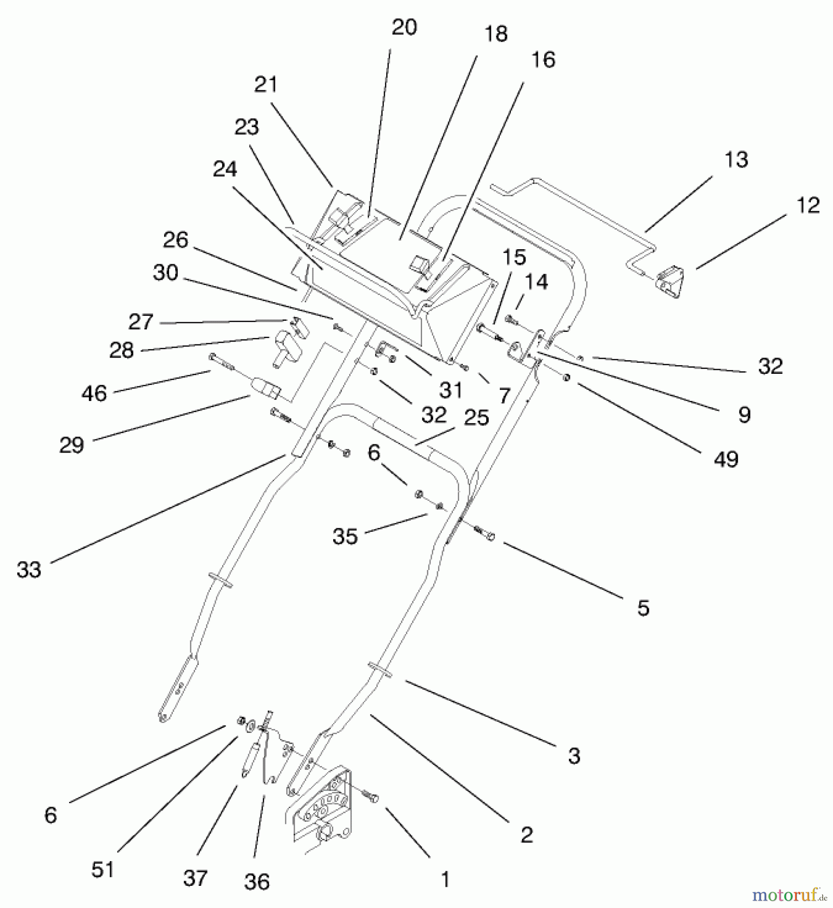 Toro Neu Mowers, Drive Unit Only 30180 - Toro Mid-Size Proline Gear Traction Unit, 16 hp, 1994 (490001-490730) HANDLE ASSEMBLY
