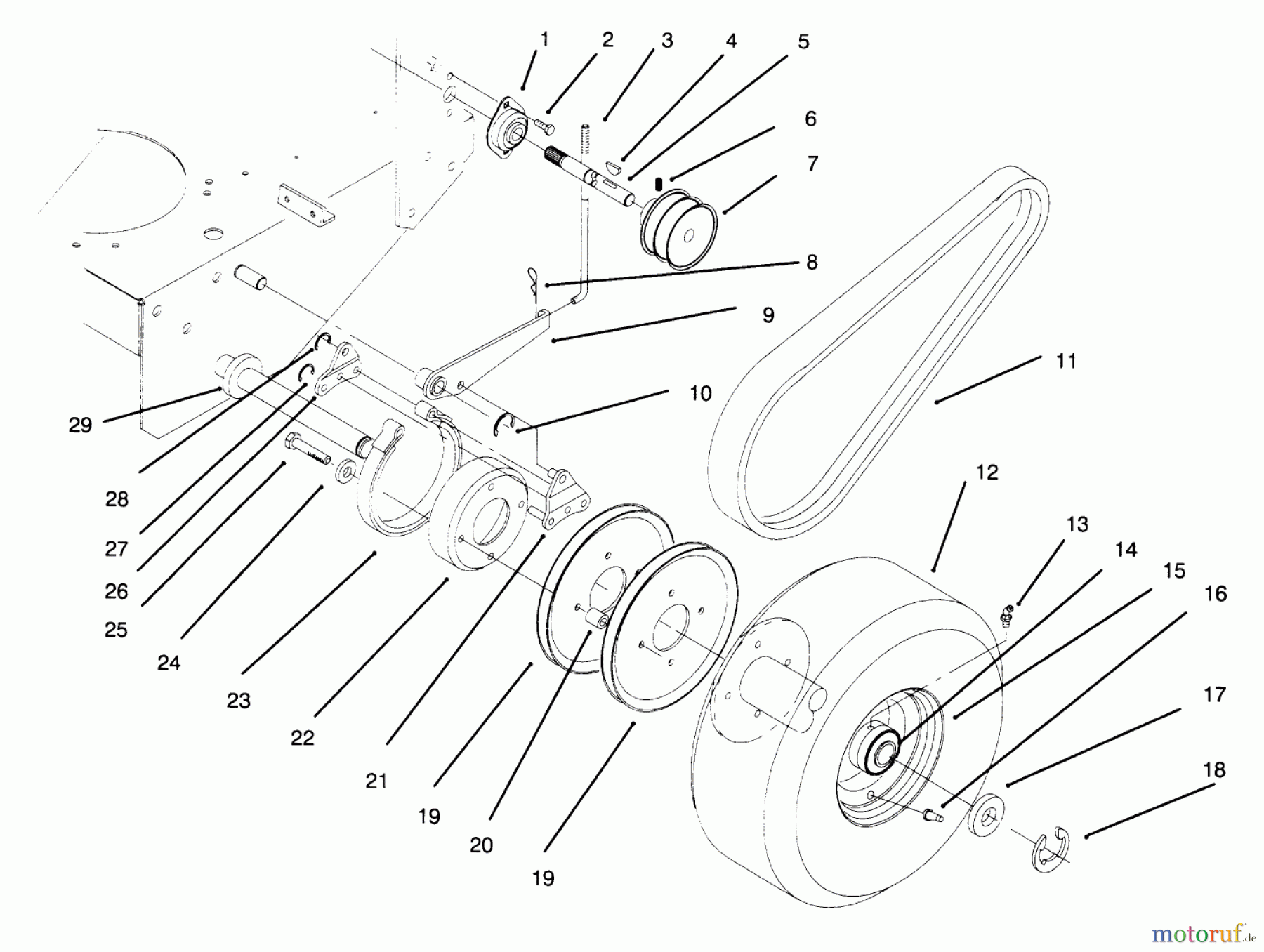  Toro Neu Mowers, Drive Unit Only 30180 - Toro Mid-Size Proline Gear Traction Unit, 16 hp, 1995 (590001-599999) AXLE, BRAKE, WHEEL DRIVE AND BELTS