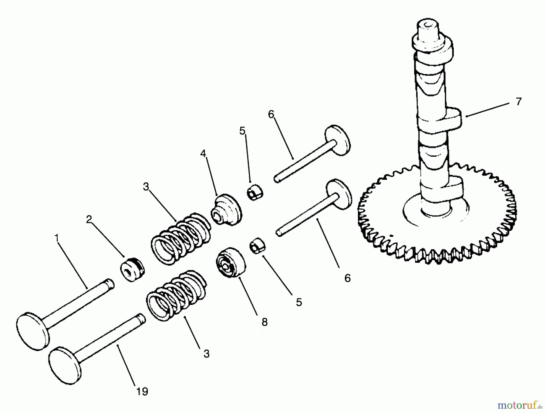  Toro Neu Mowers, Drive Unit Only 30180 - Toro Mid-Size Proline Gear Traction Unit, 16 hp, 1995 (590001-599999) CAMSHAFT AND VALVES ENGINE KOHLER MODEL NO. MV16S-TYPE PS56519