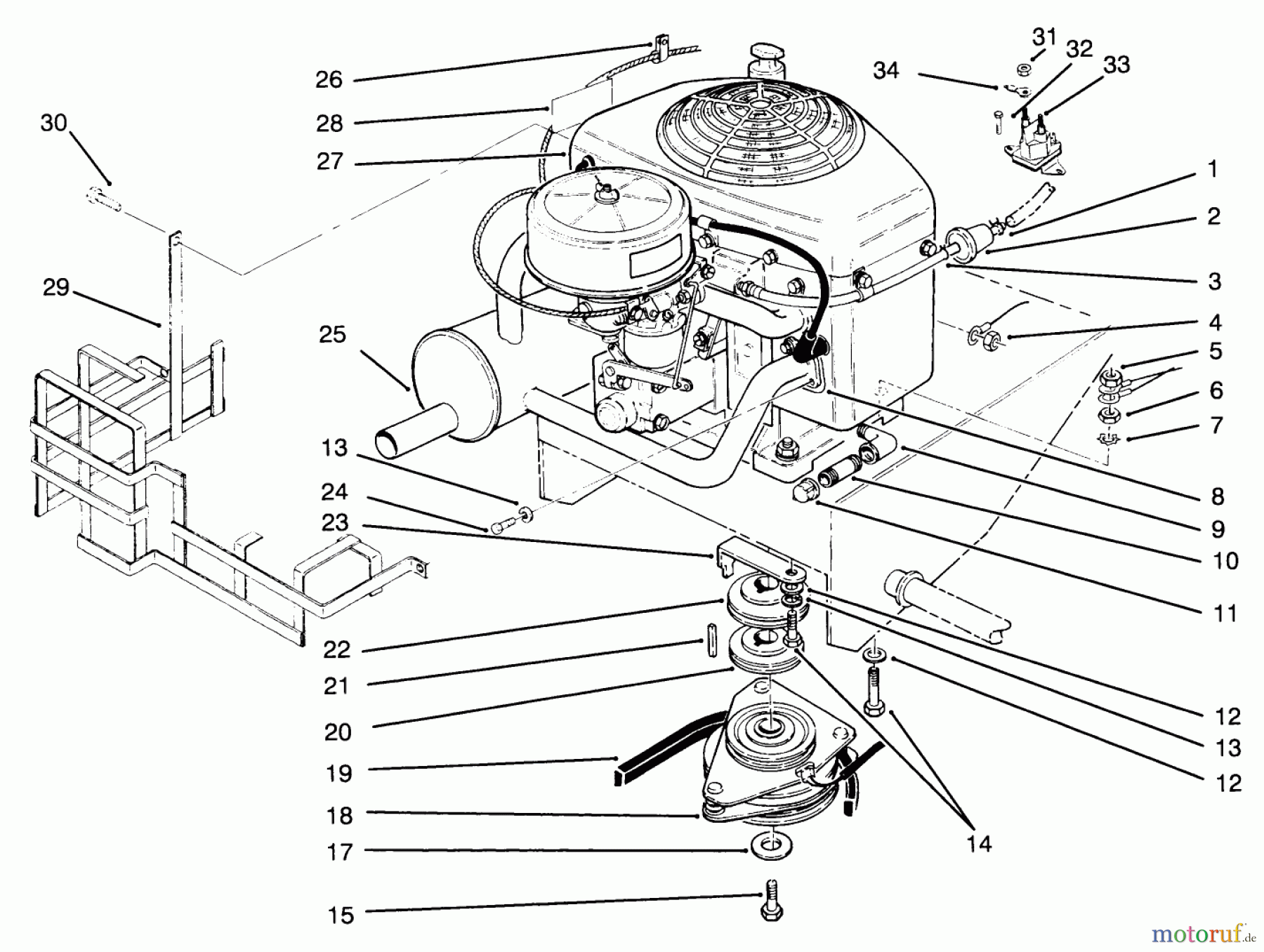 Toro Neu Mowers, Drive Unit Only 30180 - Toro Mid-Size Proline Gear Traction Unit, 16 hp, 1995 (590001-599999) ENGINE AND CLUTCH