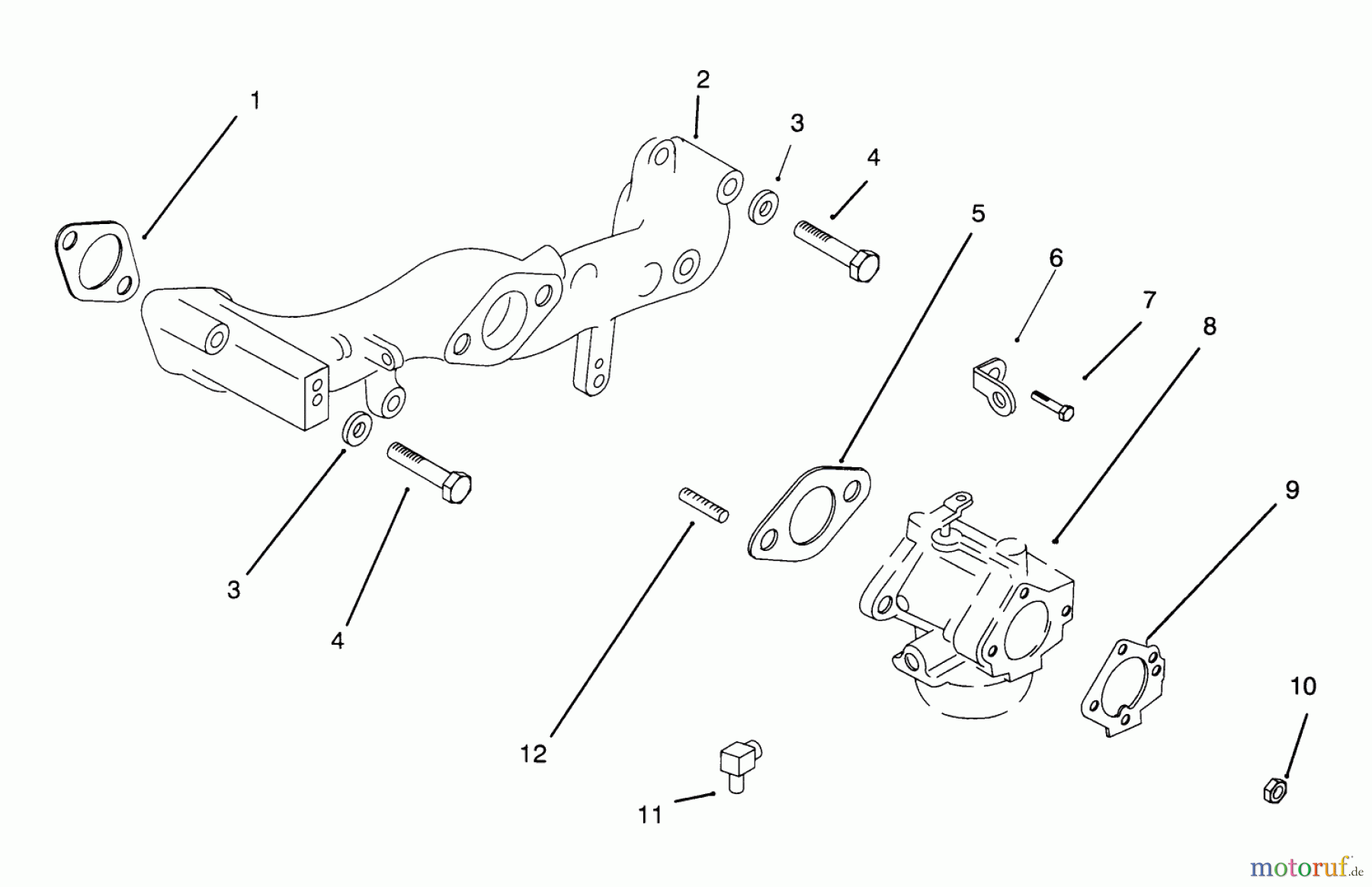  Toro Neu Mowers, Drive Unit Only 30180 - Toro Mid-Size Proline Gear Traction Unit, 16 hp, 1995 (590001-599999) INTAKE MANIFOLD AND CARBURATOR ENGINE KOHLER MODEL NO. MV16S-TYPE PS56519