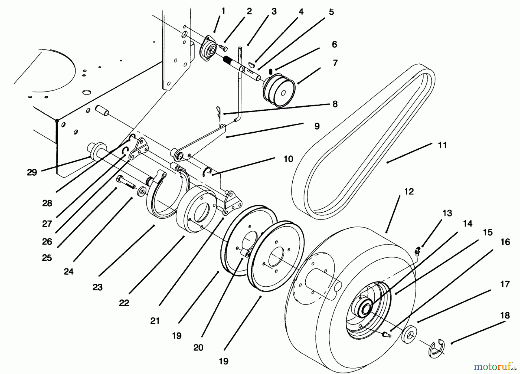 Toro Neu Mowers, Drive Unit Only 30181 - Toro Mid-Size Proline Gear Traction Unit, 16 hp, 1995 (59000001-59999999) AXLE, BRAKE AND WHEEL DRIVE AND BELTS