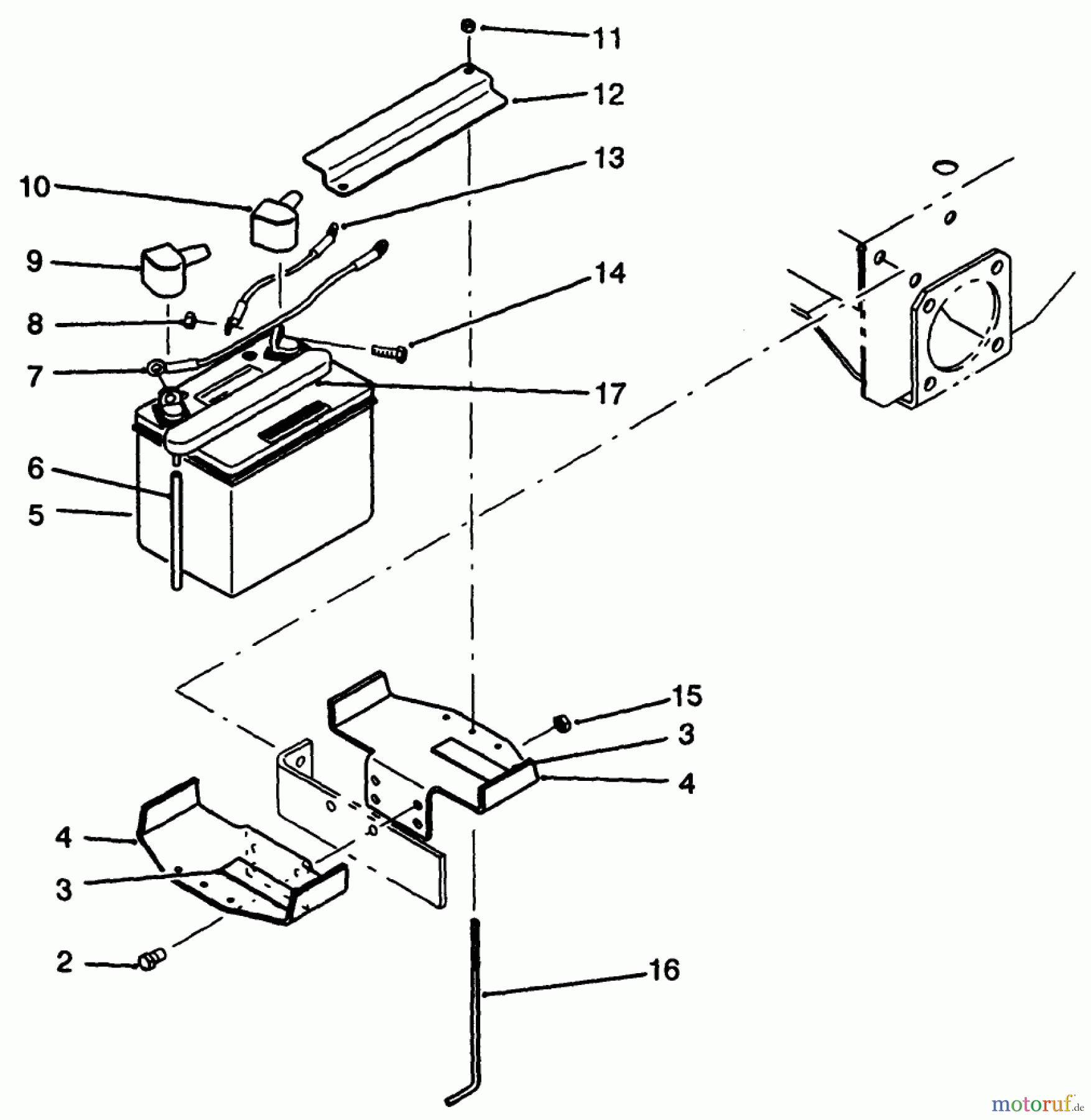 Toro Neu Mowers, Drive Unit Only 30185 - Toro Mid-Size Proline Hydro Traction Unit, 14 hp, 1994 (49000001-49999999) BATTERY ASSEMBLY