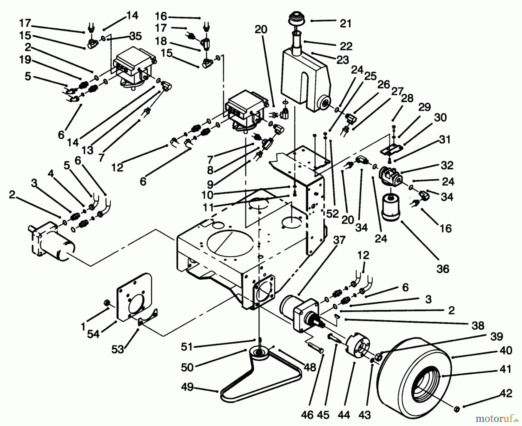  Toro Neu Mowers, Drive Unit Only 30185 - Toro Mid-Size Proline Hydro Traction Unit, 14 hp, 1994 (49000001-49999999) WHEEL ASSEMBLY & HYDRAULIC COMPONENTS