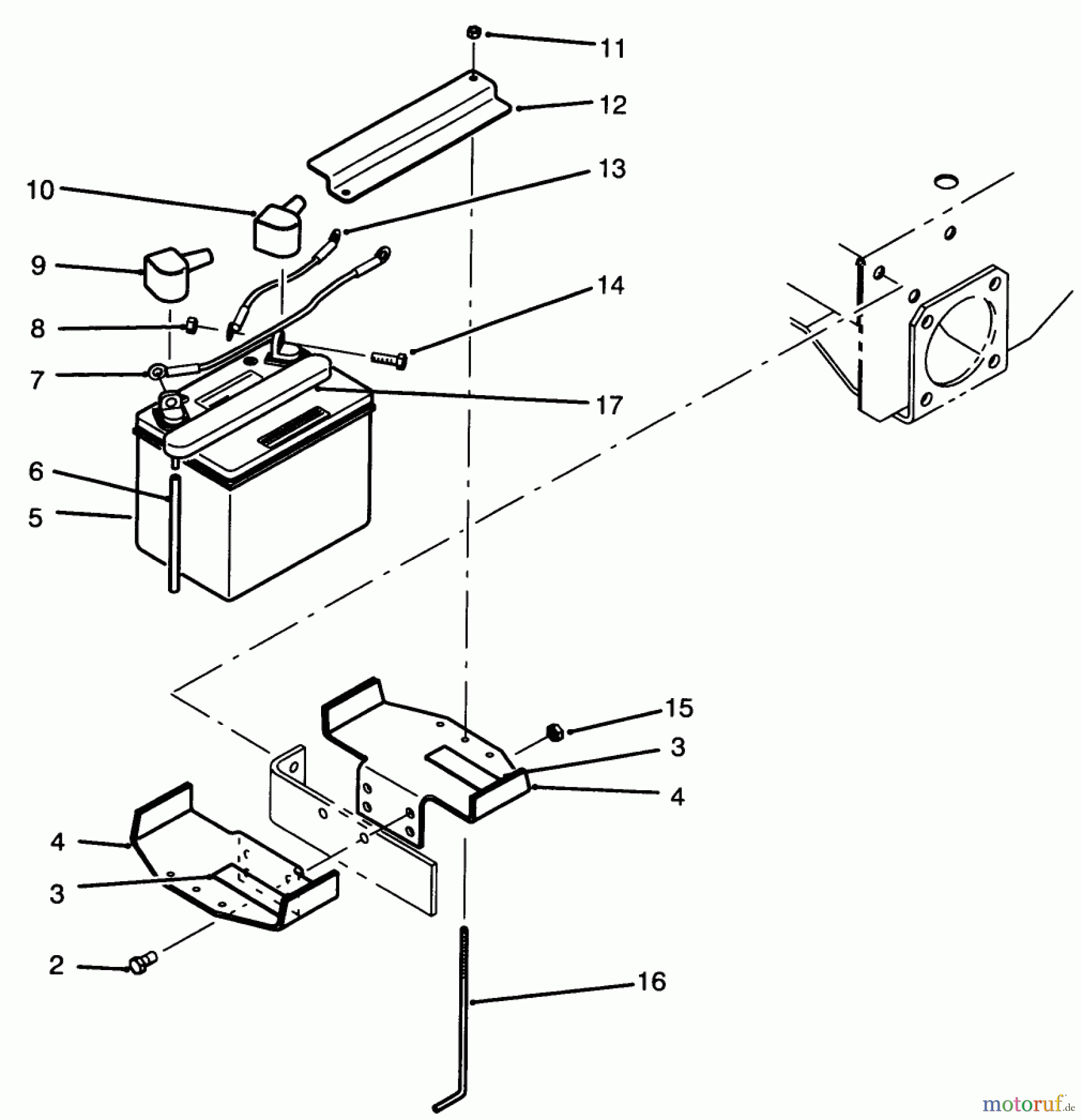 Toro Neu Mowers, Drive Unit Only 30186 - Toro Mid-Size Proline Hydro Traction Unit, 14 hp, 1995 (590001-599999) BATTERY ASSEMBLY