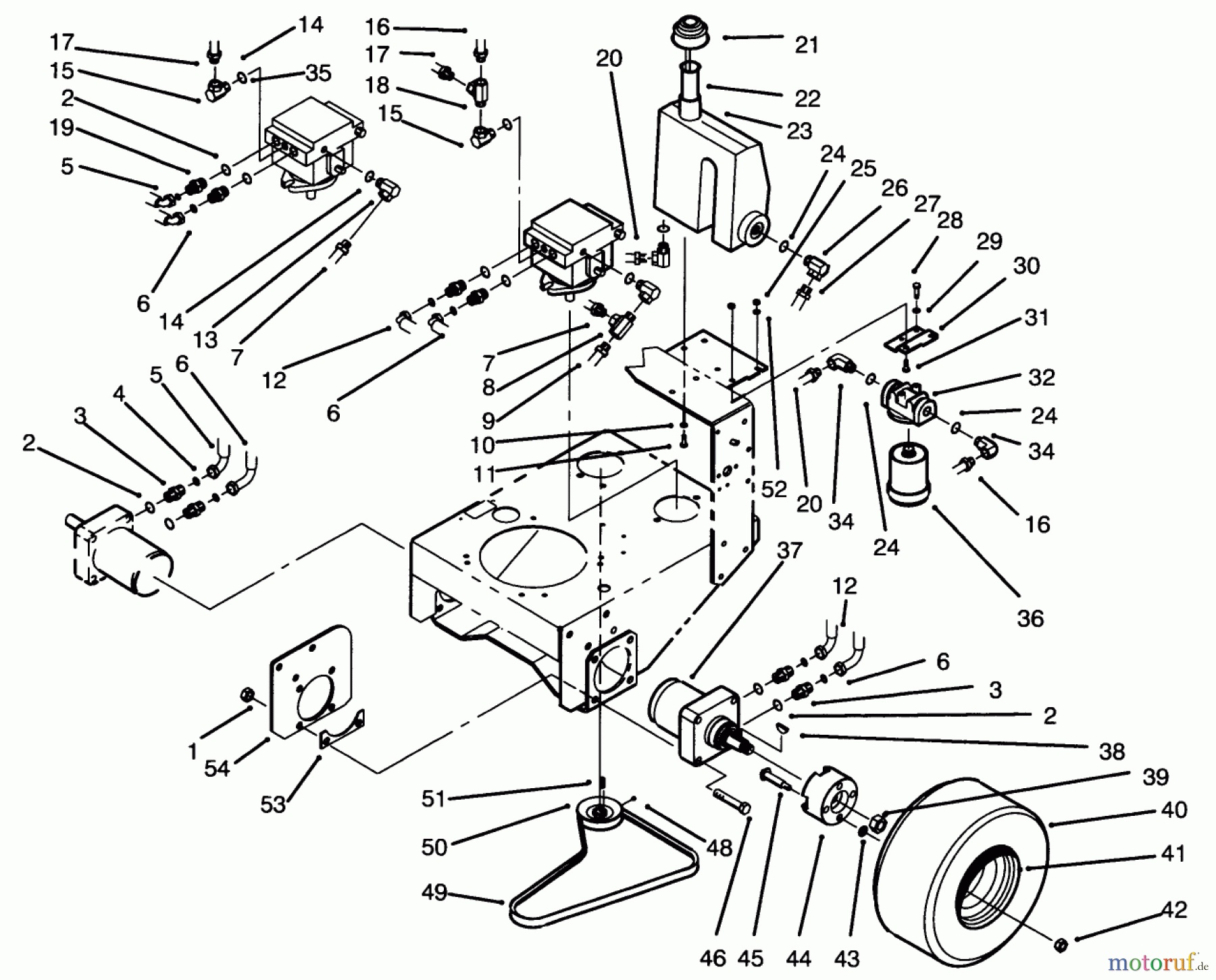 Toro Neu Mowers, Drive Unit Only 30186 - Toro Mid-Size Proline Hydro Traction Unit, 14 hp, 1995 (590001-599999) WHEEL ASSEMBLY & HYDRAULIC COMPONENTS
