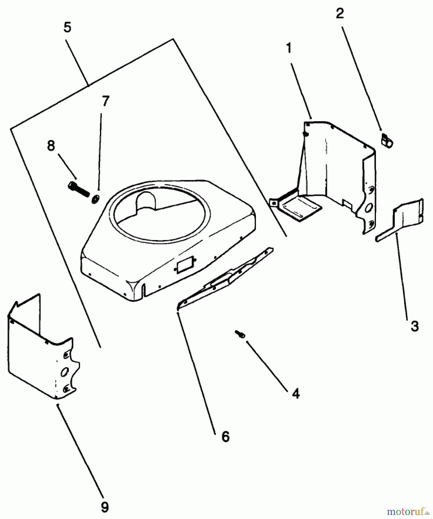  Toro Neu Mowers, Drive Unit Only 30190 - Toro Mid-Size Proline Hydro Traction Unit, 18 hp, 1991 (10000001-19999999) BAFFLE & SHROUD-KOHLER ENGINE MODEL NO. MV18S-TYPE 58543