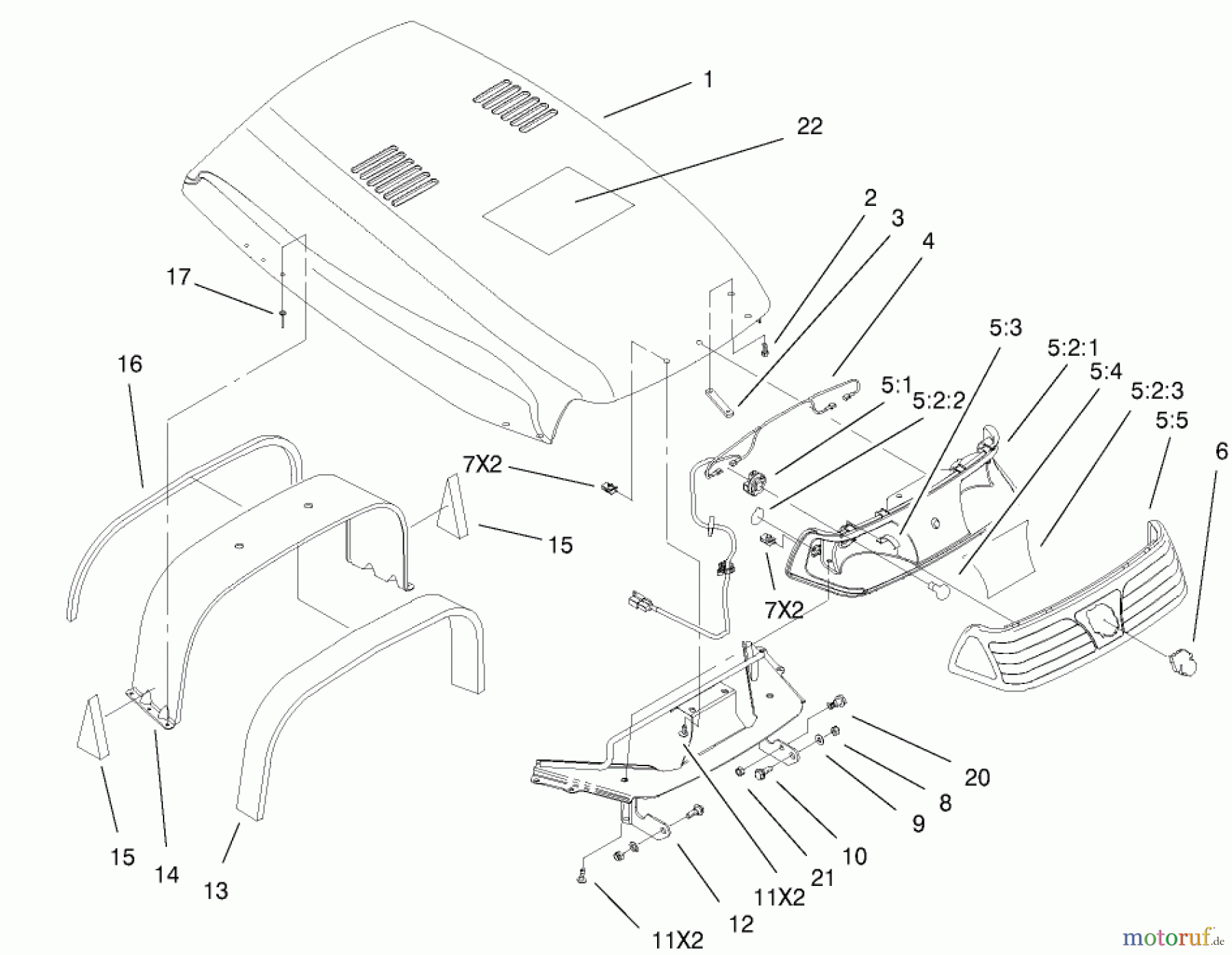 Toro Neu Accessories, Mower 104-4671 - Toro Sales Kit, 522xi Indy Special Edition Garden Tractor HOOD AND HEADLIGHT ASSEMBLY