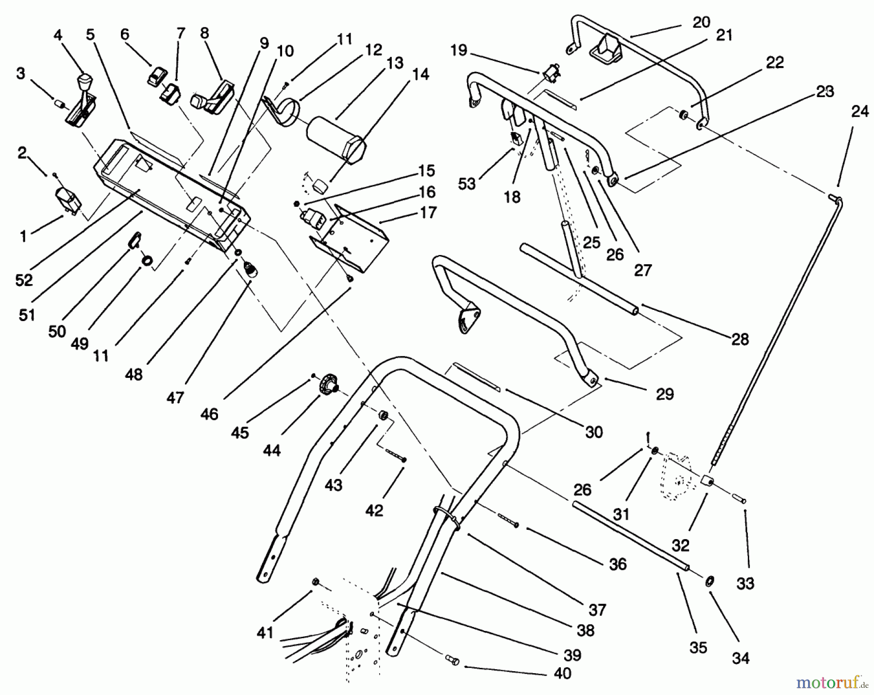 Toro Neu Mowers, Drive Unit Only 30190 - Toro Mid-Size Proline Hydro Traction Unit, 18 hp, 1991 (10000001-19999999) HANDLE/CONTROL PANEL ASSEMBLY