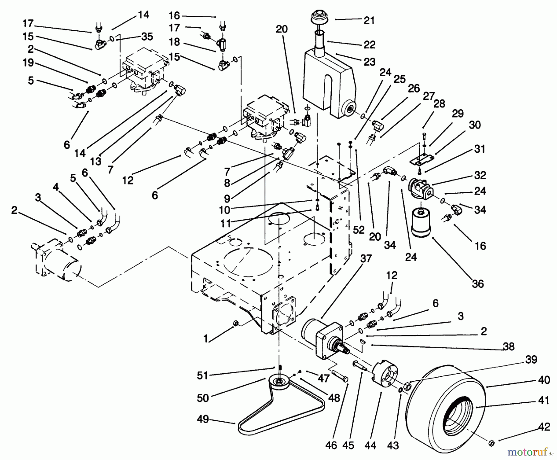 Toro Neu Mowers, Drive Unit Only 30190 - Toro Mid-Size Proline Hydro Traction Unit, 18 hp, 1991 (10000001-19999999) WHEEL ASSEMBLY & HYDRAULIC COMPONENTS