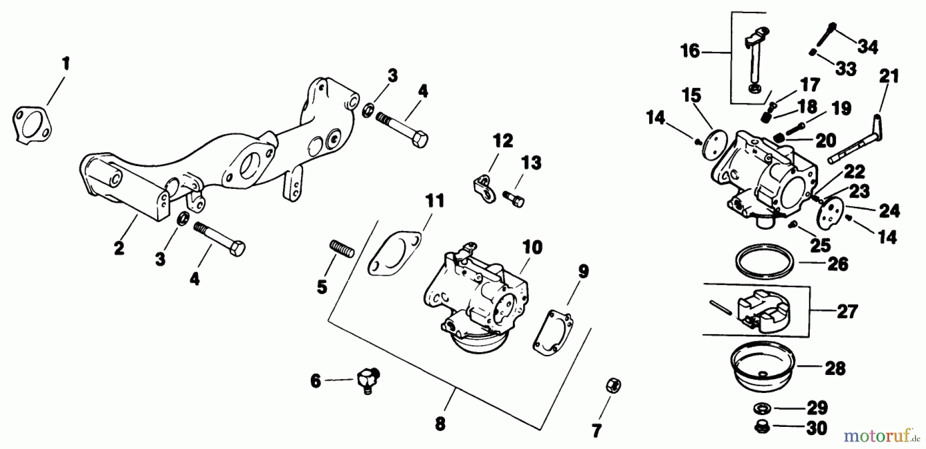 Toro Neu Mowers, Drive Unit Only 30190 - Toro Mid-Size Proline Hydro Traction Unit, 18 hp, 1992 (20000001-29999999) CARBURETOR-ENGINE MODEL NO. MV18S-TYPE 58543