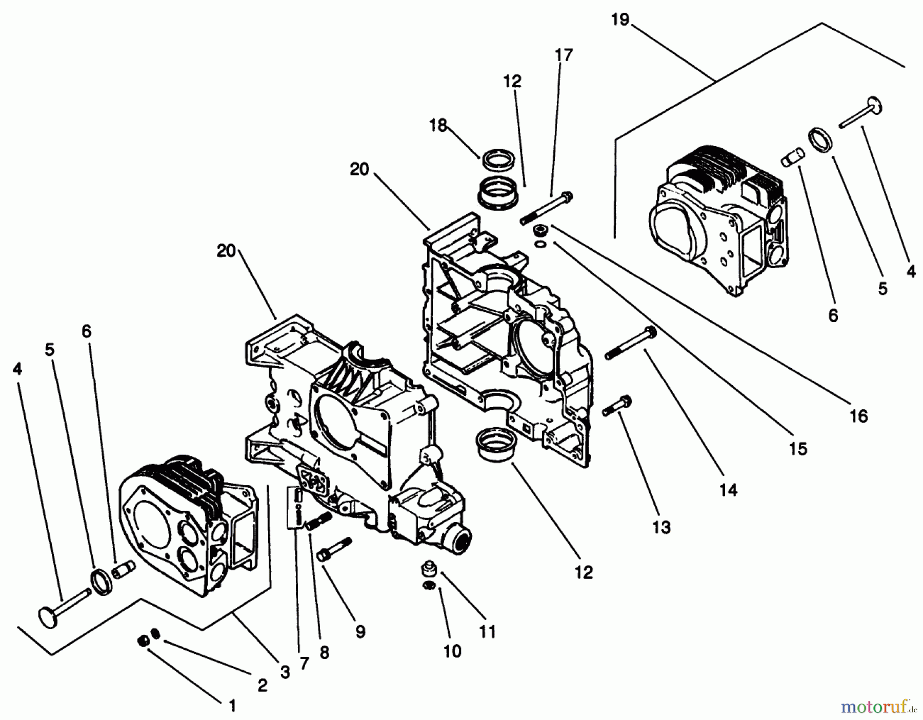 Toro Neu Mowers, Drive Unit Only 30190 - Toro Mid-Size Proline Hydro Traction Unit, 18 hp, 1992 (20000001-29999999) CRANKCASE-ENGINE MODEL NO. MV18S-TYPE 58543 #1