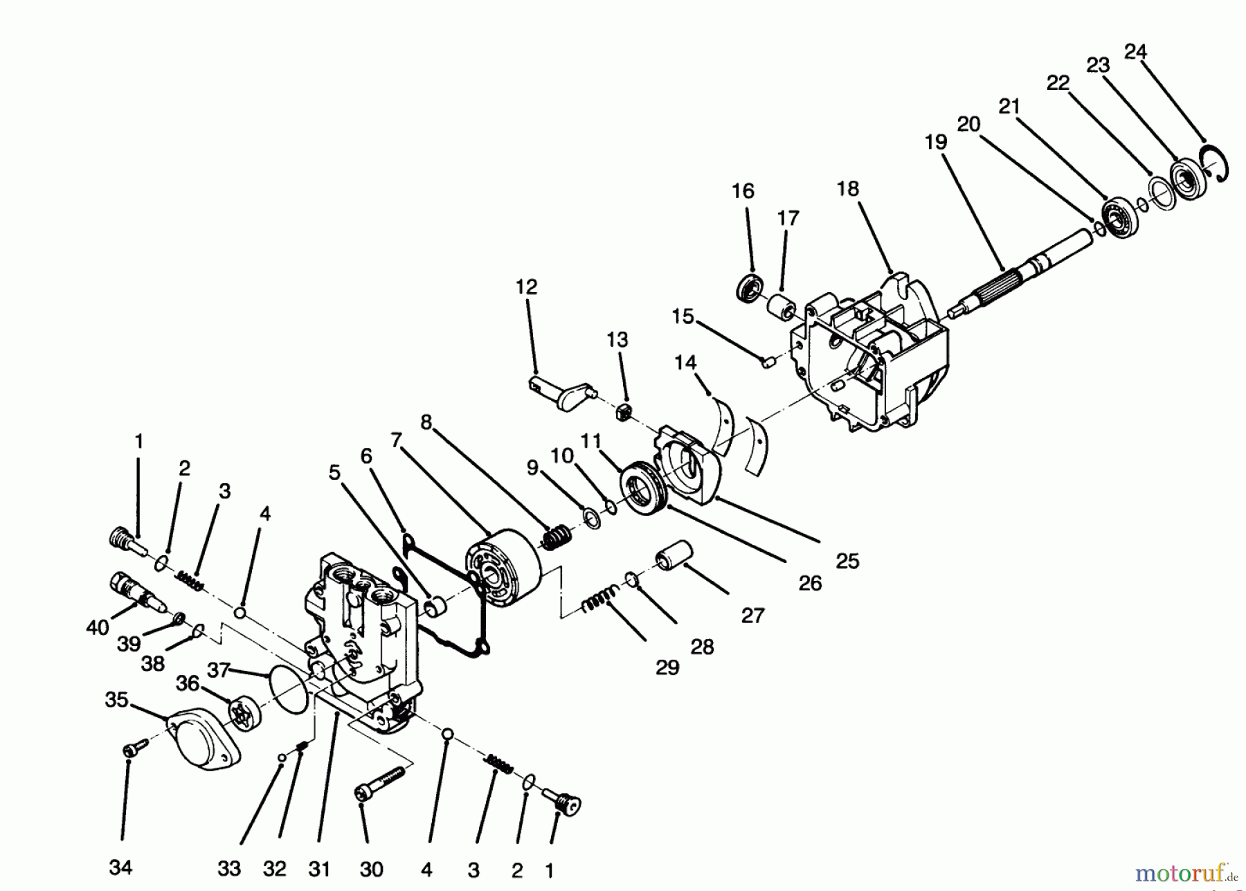Toro Neu Mowers, Drive Unit Only 30191 - Toro Mid-Size Proline Hydro Traction Unit, 20 hp, 1995 (590001-599999) HYDRAULIC PUMP ASSEMBLY NO. 82-8220