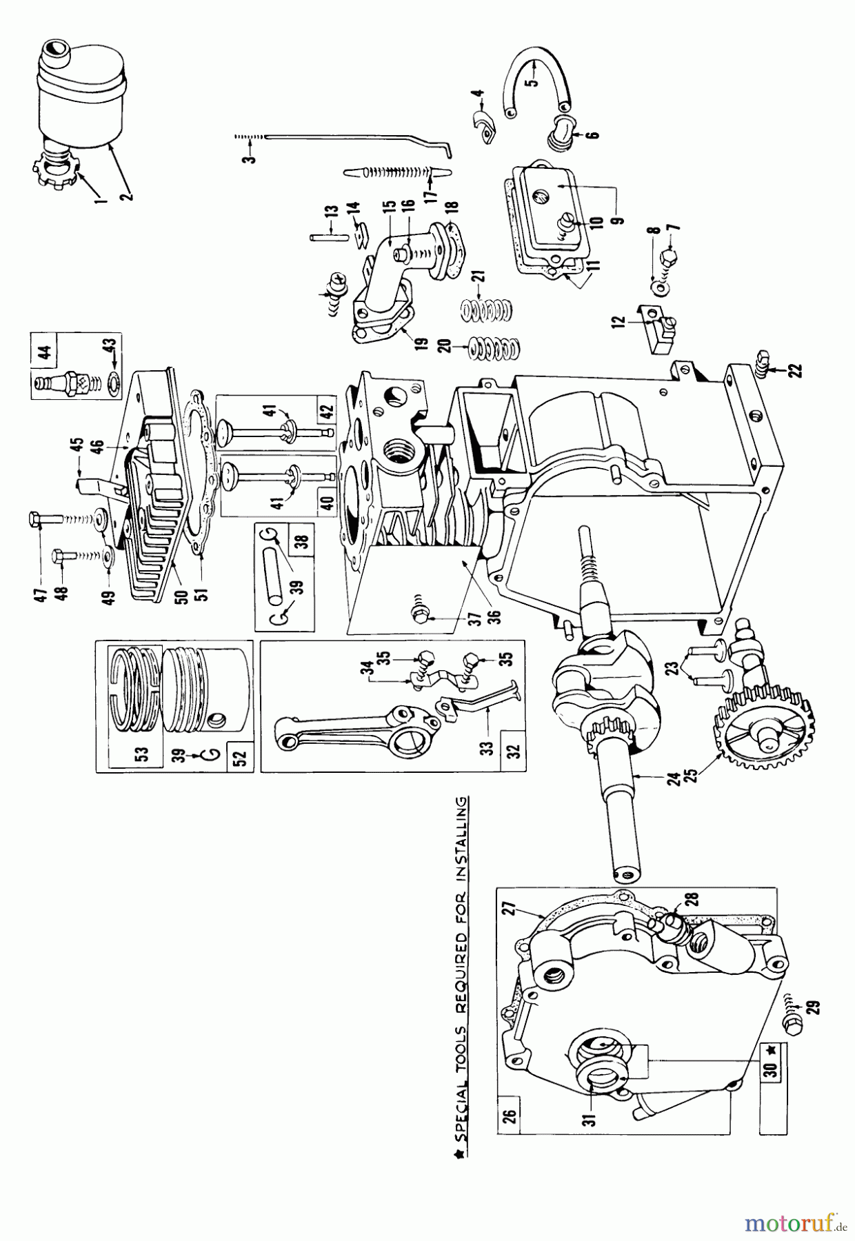 Toro Neu Mowers, Drive Unit Only 40113 - Toro Power Handle, 1968 (8000001-8999999) ENGINE. RECOIL START MODEL 81302 (PART 1)
