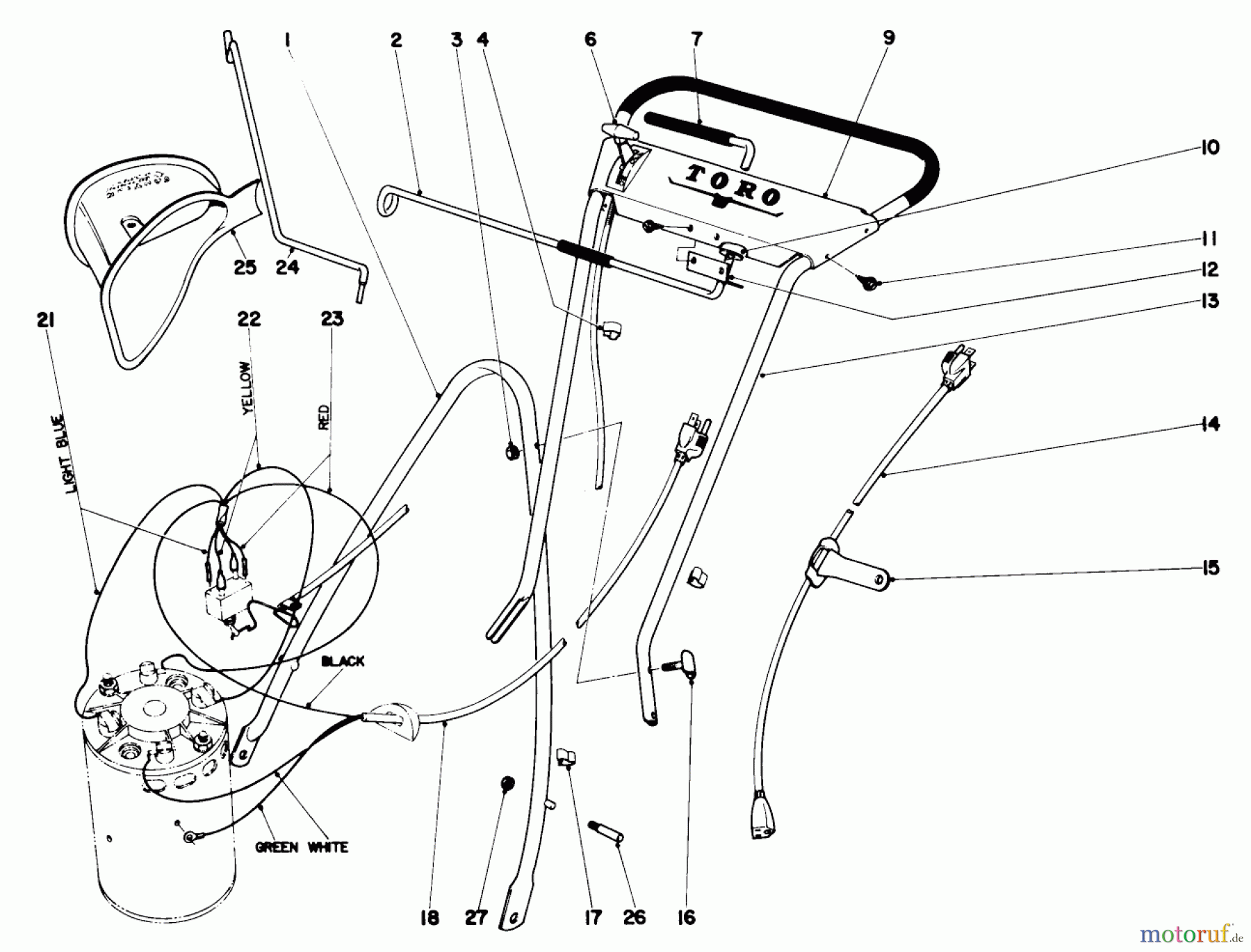 Toro Neu Mowers, Electric 18301 - Toro Electric Whirlwind Lawnmower, 1970 (0000001-0999999) HANDLE ASSEMBLY