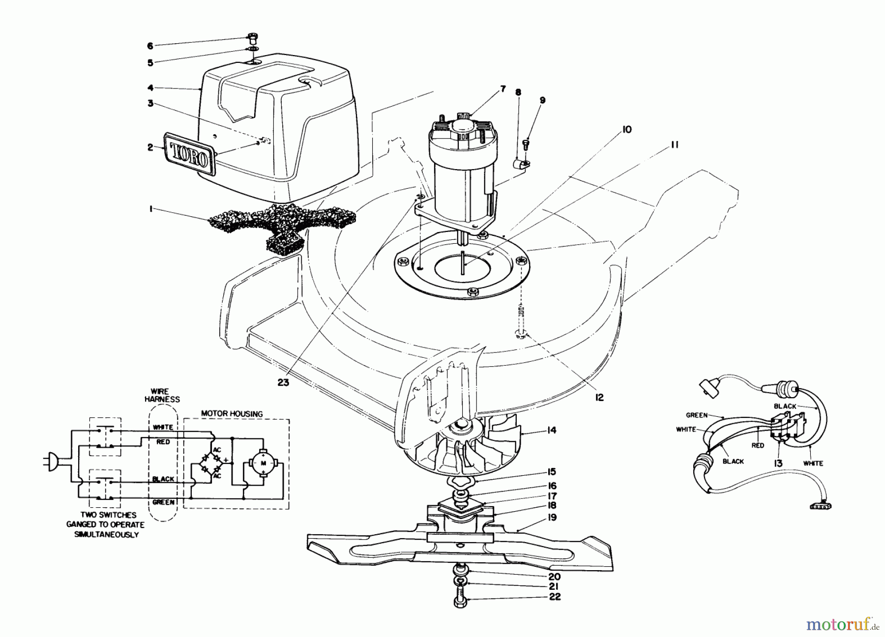 Toro Neu Mowers, Electric 20564C - Toro Electric Lawnmower, 1988 (8000001-8999999) MOTOR & BLADE ASSEMBLY