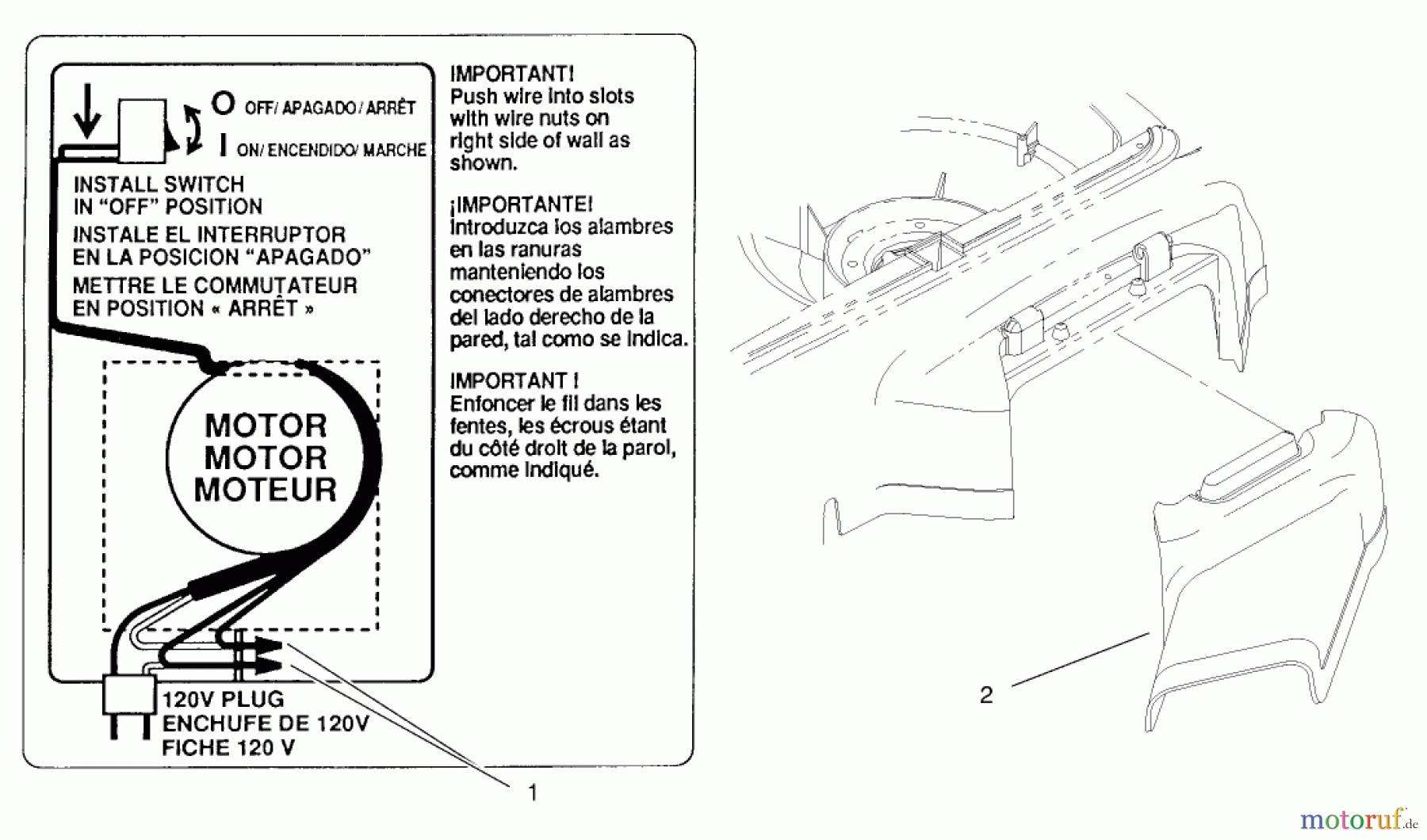 Toro Neu Mowers, Electric 20646 - Toro Carefree Electric WPM, 120 VAC, 1998 (89000001-89999999) CONNECTORS AND SIDE DISCHARGE CHUTE