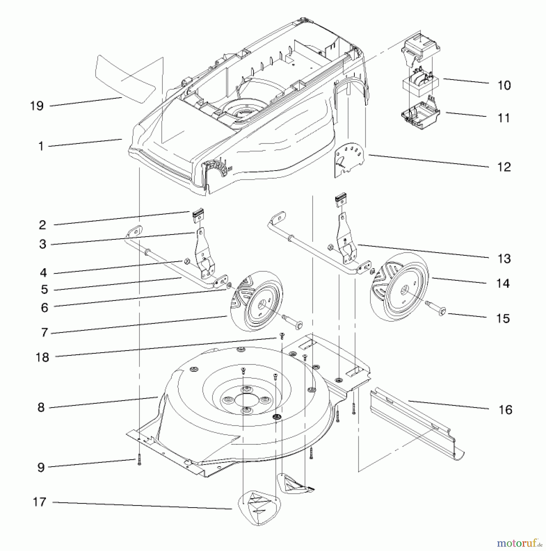 Toro Neu Mowers, Electric 20648 - Toro Carefree Electric WPM, 24 VDC, 1998 (89000001-89999999) DECK, LINER AND WHEEL ASSEMBLY