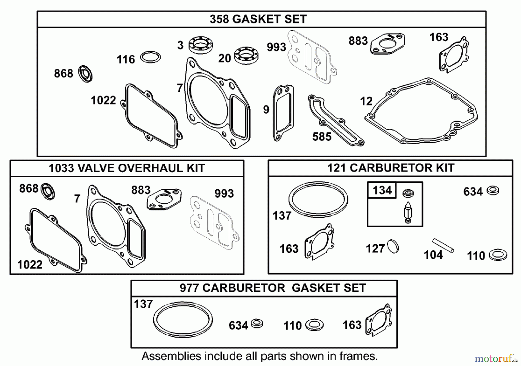 Toro Neu Accessories, Mower 105-1293 - Toro GTS 150 to 200 Conversion Kit, 1995-97 Super Recycler Lawnmowers CARBURETOR OVERHAUL KIT ASSEMBLY ENGINE GTS-200