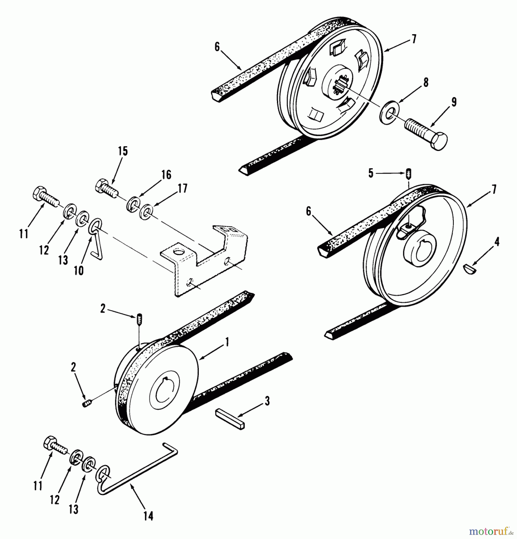 Toro Neu Mowers, Lawn & Garden Tractor Seite 1 01-12KS01 (C-125) - Toro C-125 Automatic Tractor, 1980 DRIVE BELT AND PULLEYS