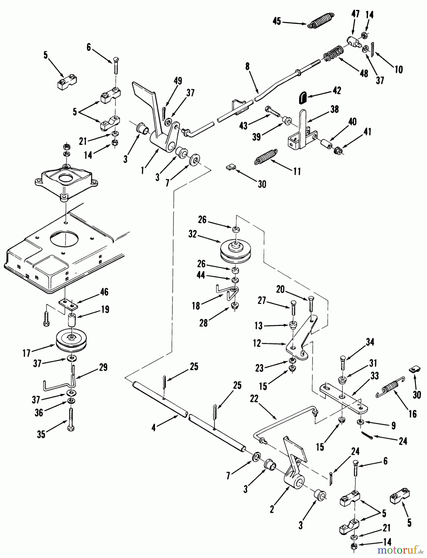 Toro Neu Mowers, Lawn & Garden Tractor Seite 1 02-11BX01 (B-112) - Toro B-112 3-Speed Tractor, 1980 BRAKE AND CLUTCH LINKAGE-5-SPEED MODELS