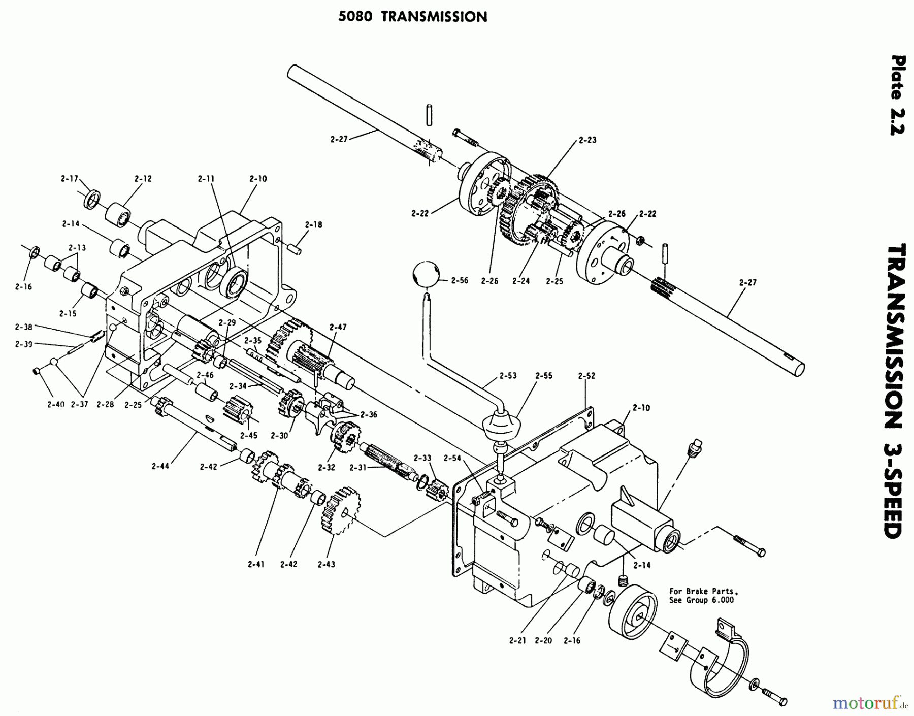 Toro Neu Mowers, Lawn & Garden Tractor Seite 1 1-0100 - Toro WorkHorse 800 Tractor, 1971 2.000 TRANSMISSION 3-SPEED-2.010 COMPONENT PARTS, 5080 TRANS. (PLATE 2.2)