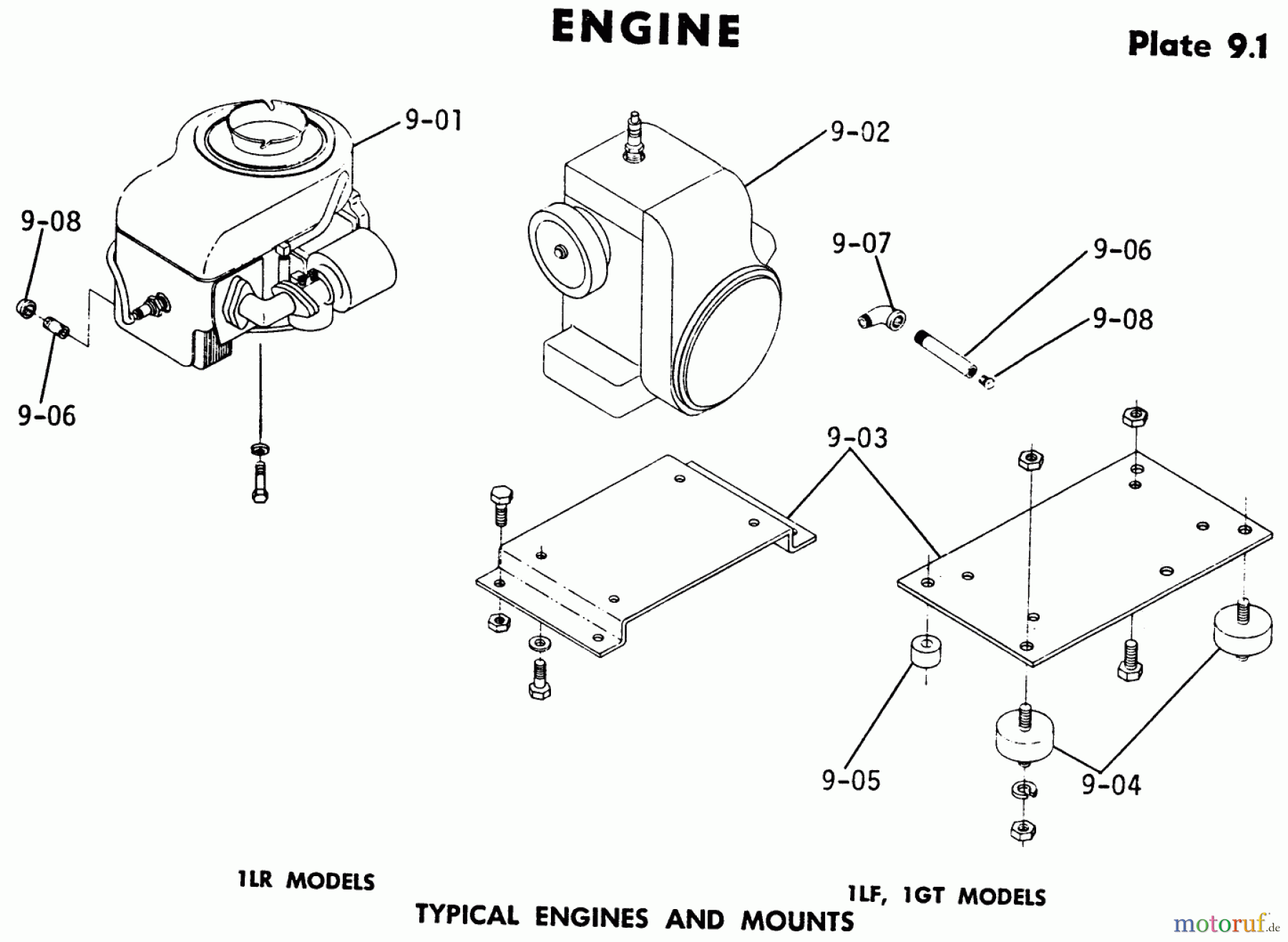 Toro Neu Mowers, Lawn & Garden Tractor Seite 1 1-0100 - Toro WorkHorse 800 Tractor, 1971 9.000 ENGINE-9.000 ENGINE (PLATE 9.1)