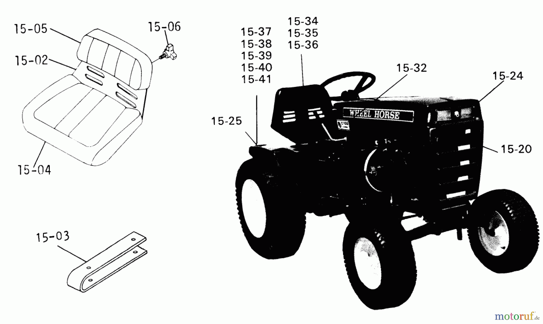 Toro Neu Mowers, Lawn & Garden Tractor Seite 1 1-0356 (C-120) - Toro C-120 8-Speed Tractor, 1974 SEATS, DECALS, MISC. TRIM