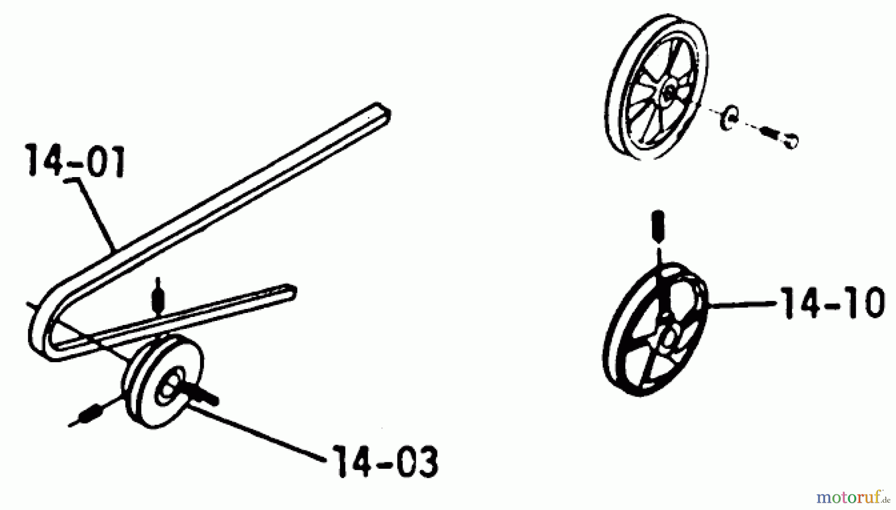 Toro Neu Mowers, Lawn & Garden Tractor Seite 1 1-0465 - Toro 12 hp Automatic Tractor, 1973 PARTS LIST FOR 14.000 DRIVE BELTS AND PULLEYS (PLATE 14.1)