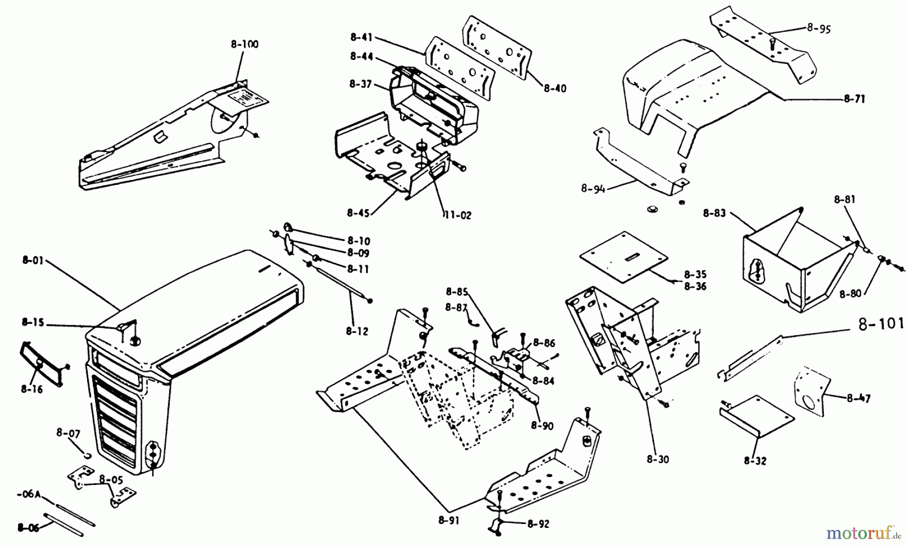 Toro Neu Mowers, Lawn & Garden Tractor Seite 1 1-0465 - Toro 12 hp Automatic Tractor, 1973 PARTS LIST FOR 8.000 SHEET METAL AND COVERS (PLATE 8.2)