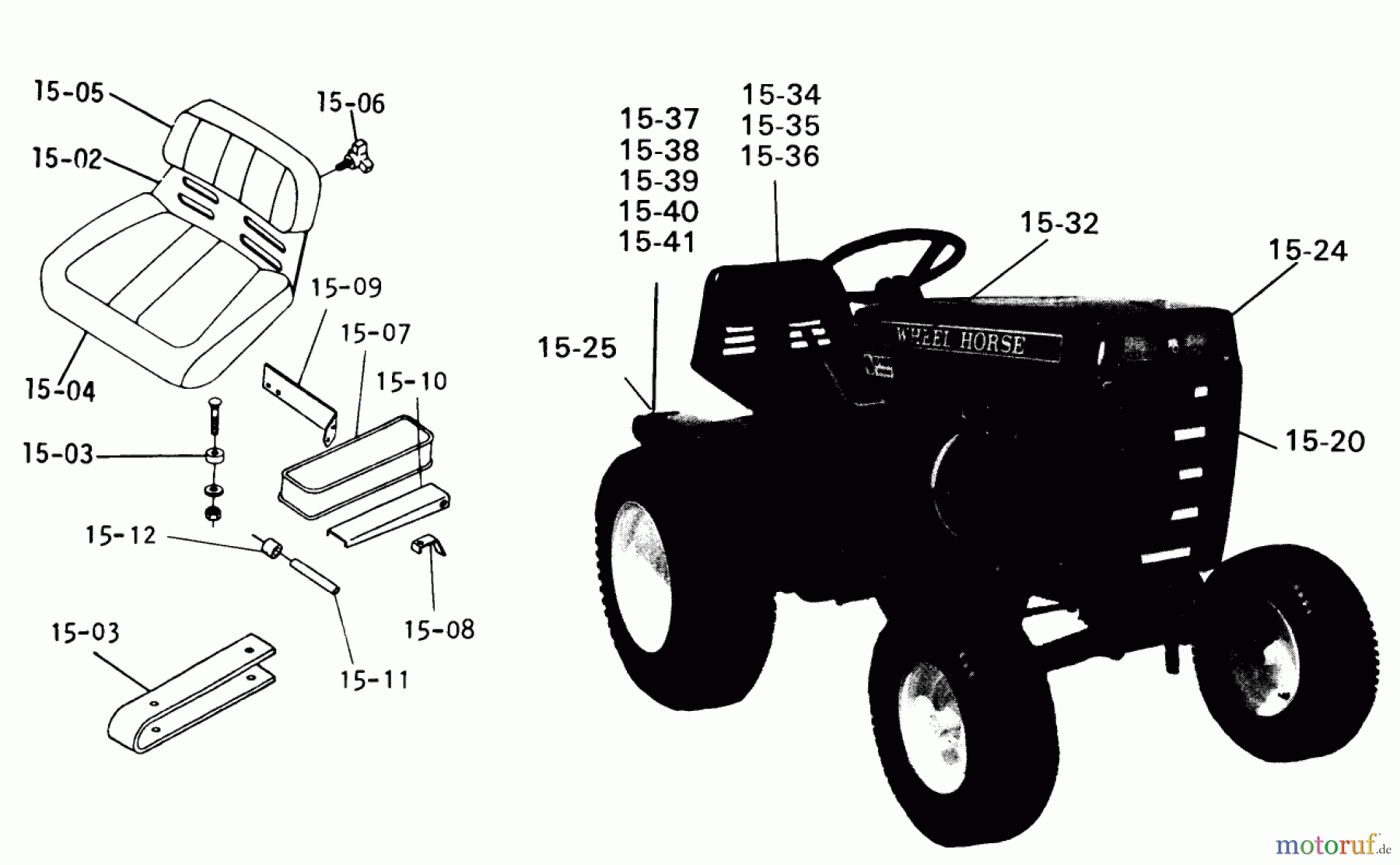 Toro Neu Mowers, Lawn & Garden Tractor Seite 1 1-0491 (C-120) - Toro C-120 Automatic Tractor, 1975 15.000 SEATS, DECALS, MISC. TRIM (FIG. 15)
