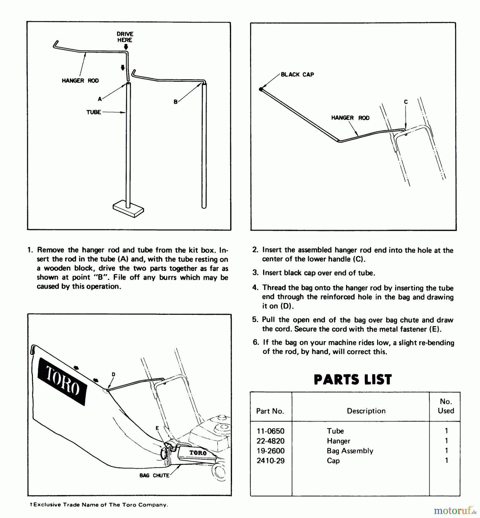 Toro Neu Accessories, Mower 22-4810 - Toro Bagging Kit, Guardian GIANT BAGGING KIT FOR 19