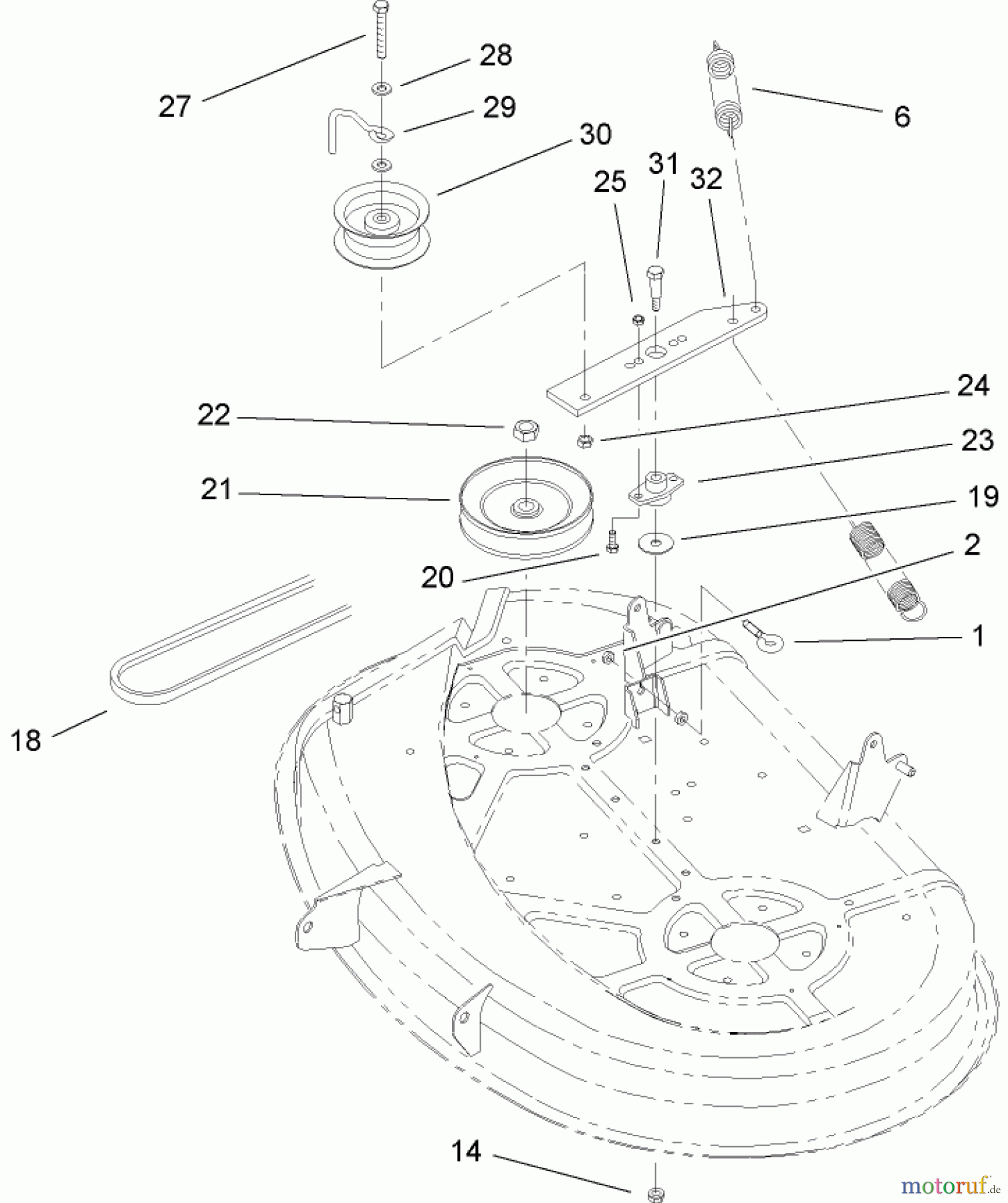 Toro Neu Mowers, Lawn & Garden Tractor Seite 1 135E (RT380H) - Toro RT380H Recycling Mower, 2009 (290000001-290999999) 38 INCH DECK BLADE DRIVE AND BRAKE ASSEMBLY