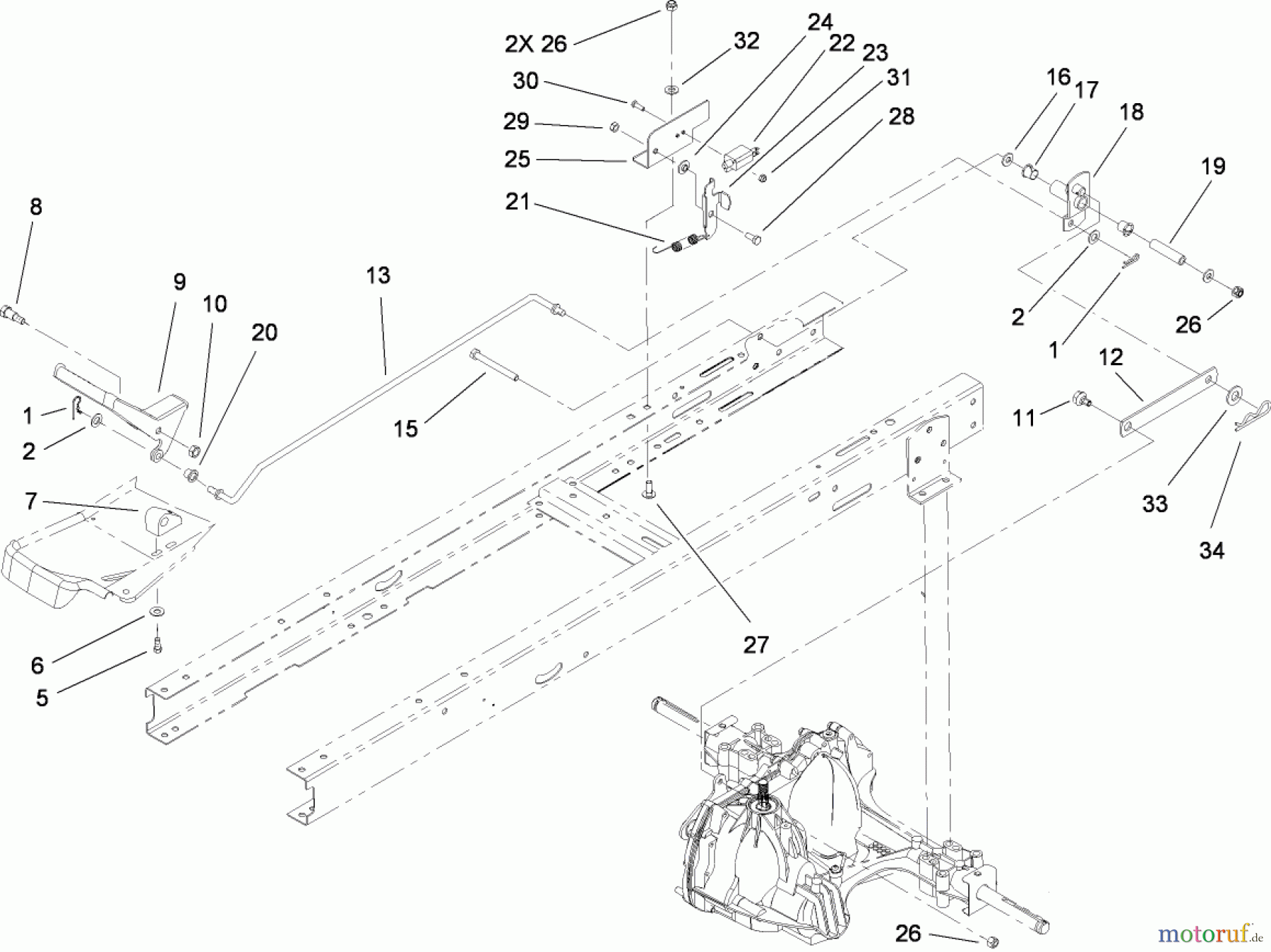 Toro Neu Mowers, Lawn & Garden Tractor Seite 1 135E (RT380H) - Toro RT380H Recycling Mower, 2009 (290000001-290999999) HYDRO TRANSAXLE CONTROL ASSEMBLY
