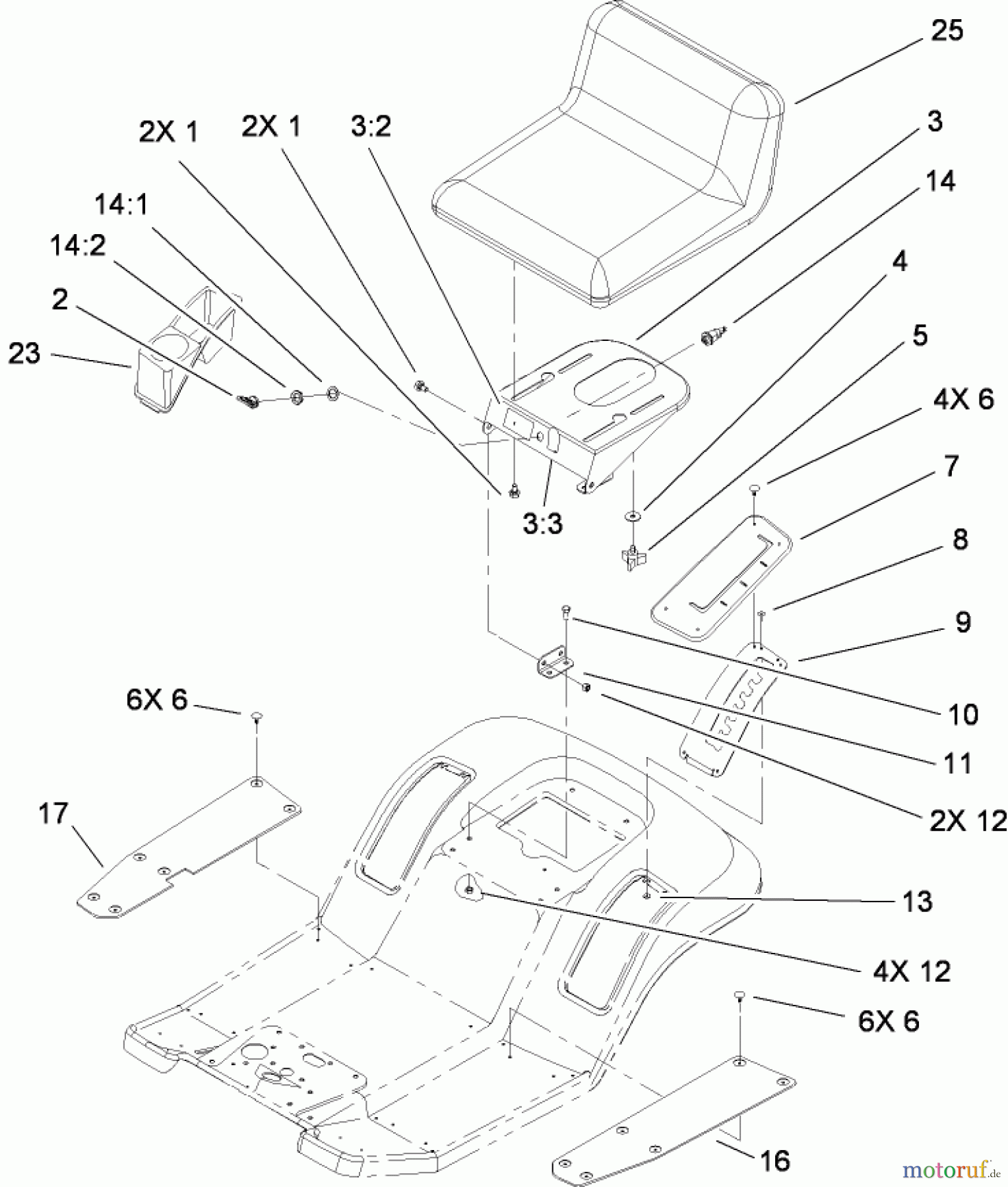 Toro Neu Mowers, Lawn & Garden Tractor Seite 1 135E (RT380H) - Toro RT380H Recycling Mower, 2009 (290000001-290999999) REAR BODY AND SEAT ASSEMBLY