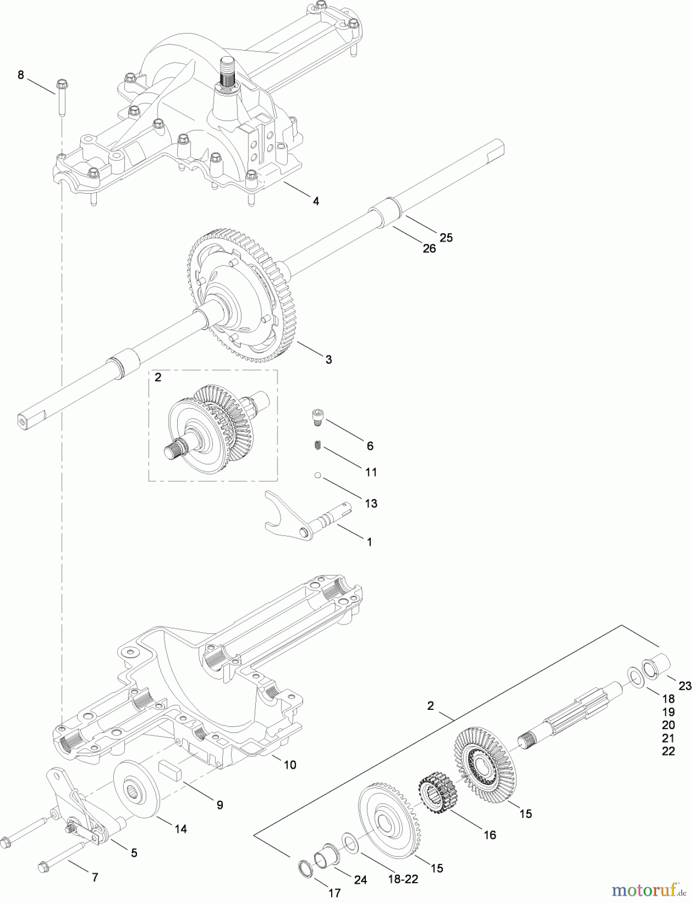 Toro Neu Mowers, Lawn & Garden Tractor Seite 1 13AL60RG048 (LX426) - Toro LX426 Lawn Tractor, 2008 (SN 1L107H10100-) SINGLE SPEED TRANSMISSION ASSEMBLY NO. 112-6083