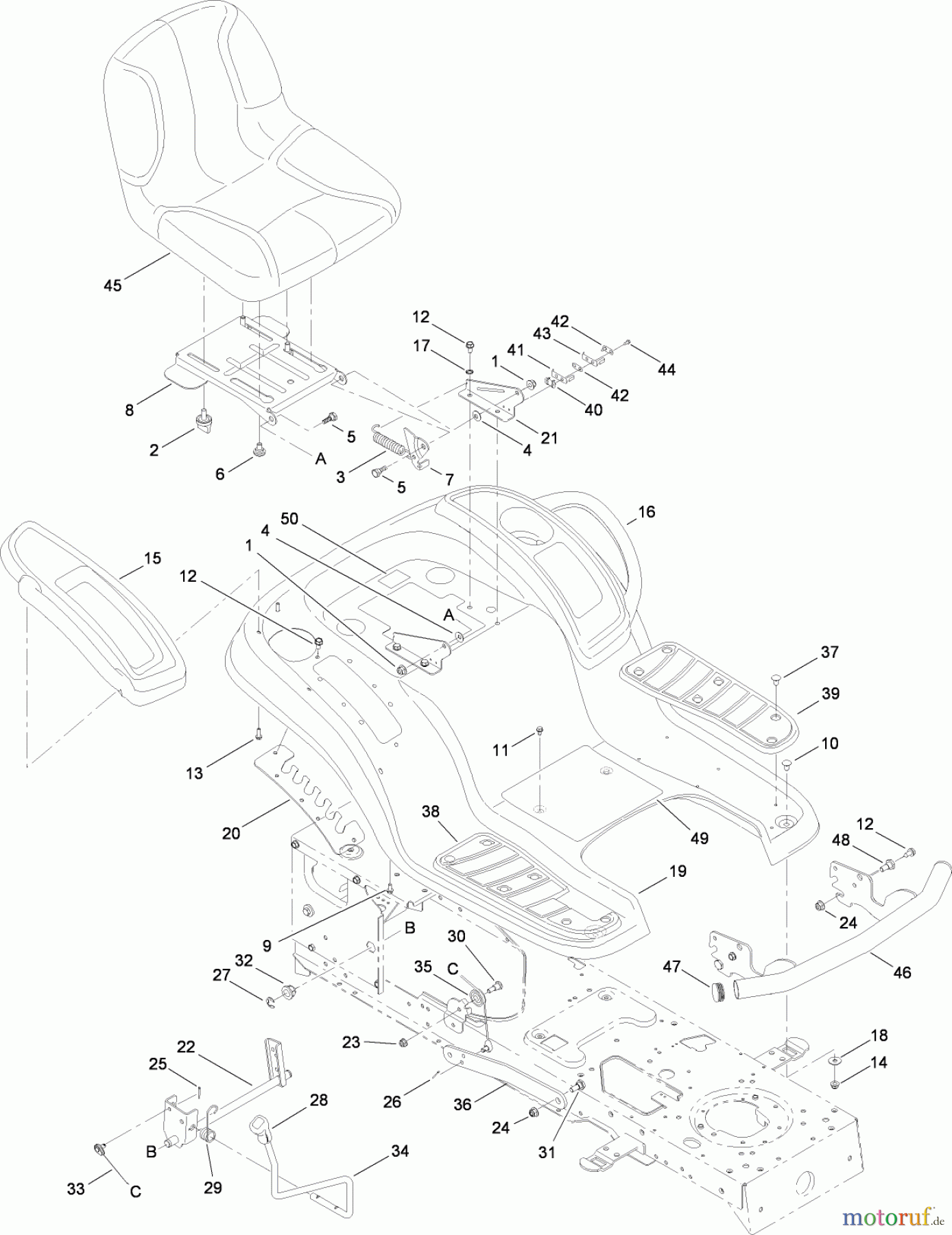 Toro Neu Mowers, Lawn & Garden Tractor Seite 1 13AP61RH048 (LX468) - Toro LX468 Lawn Tractor, 2008 (SN 1C108H20348-) SEAT, FENDER AND DECK LIFT ASSEMBLY
