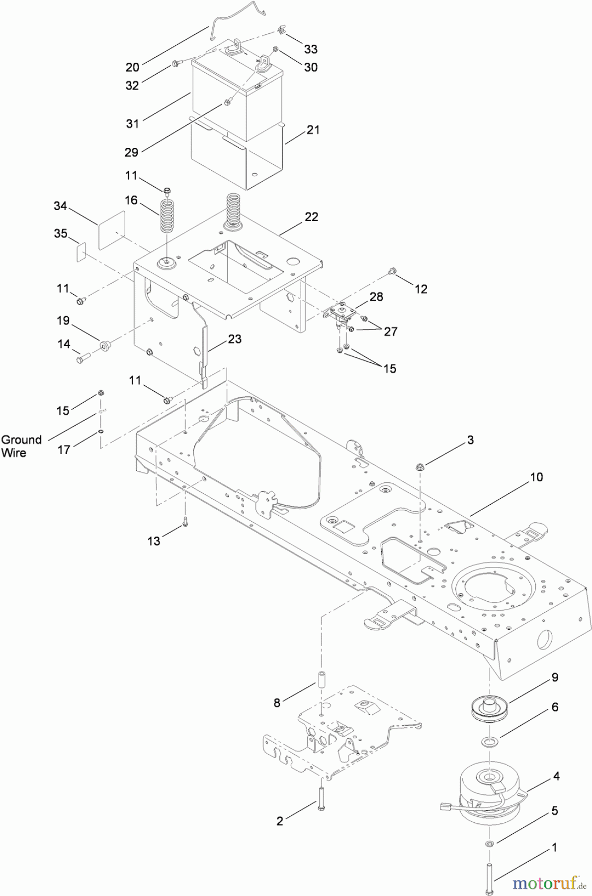 Toro Neu Mowers, Lawn & Garden Tractor Seite 1 13AP61RH848 (LX468) - Toro LX468 Lawn Tractor, 2009 (1-1) FRAME, BATTERY AND ELECTRIC PTO ASSEMBLY