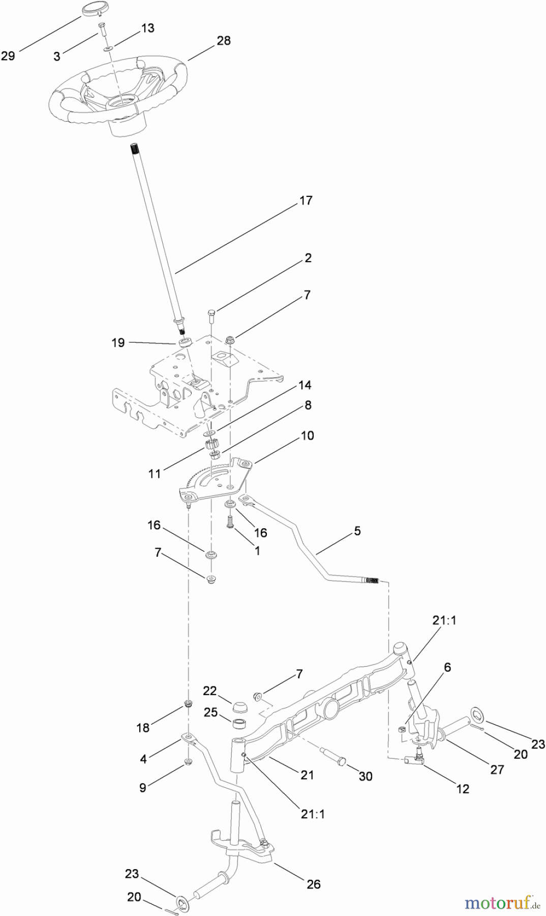 Toro Neu Mowers, Lawn & Garden Tractor Seite 1 13AP61RH848 (LX468) - Toro LX468 Lawn Tractor, 2009 (1-1) STEERING AND FRONT AXLE ASSEMBLY