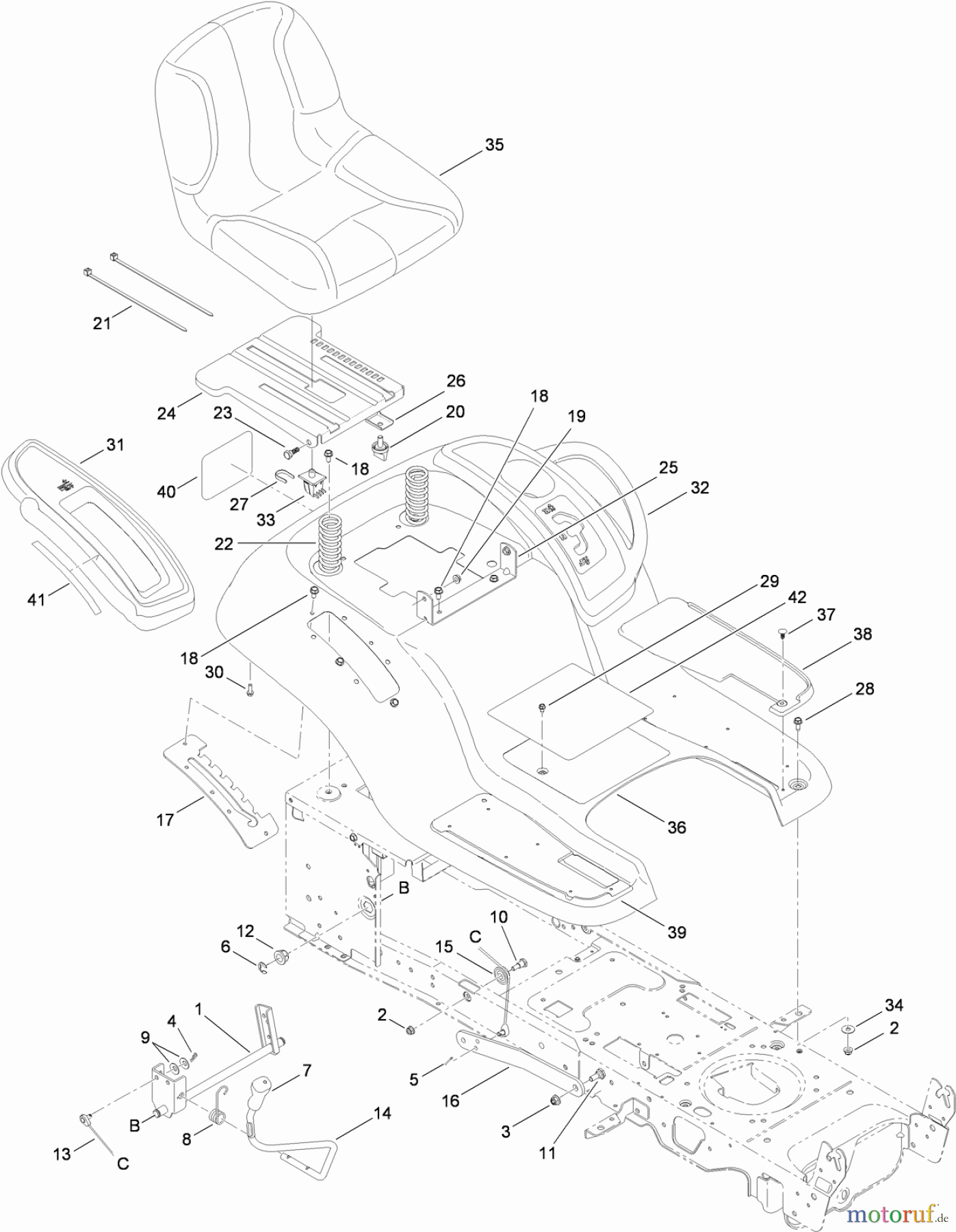  Toro Neu Mowers, Lawn & Garden Tractor Seite 1 13AP91RT848 (LX468) - Toro LX468 Lawn Tractor, 2010 (1-1) SEAT, FENDER AND DECK LIFT ASSEMBLY