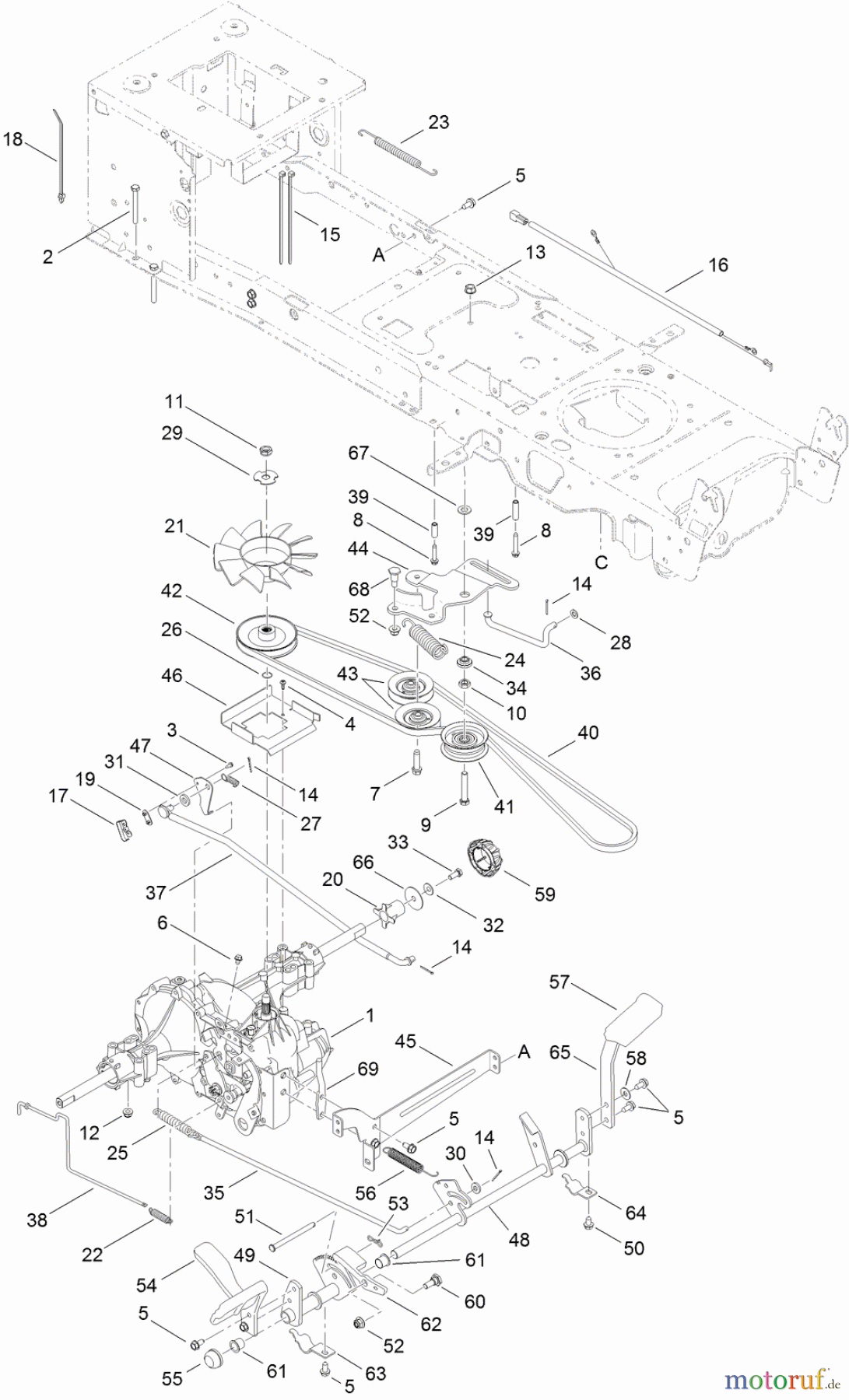  Toro Neu Mowers, Lawn & Garden Tractor Seite 1 13AP91RT848 (LX468) - Toro LX468 Lawn Tractor, 2012 (SN 1-1) TRANSMISSION, BELT AND DRIVE ASSEMBLY