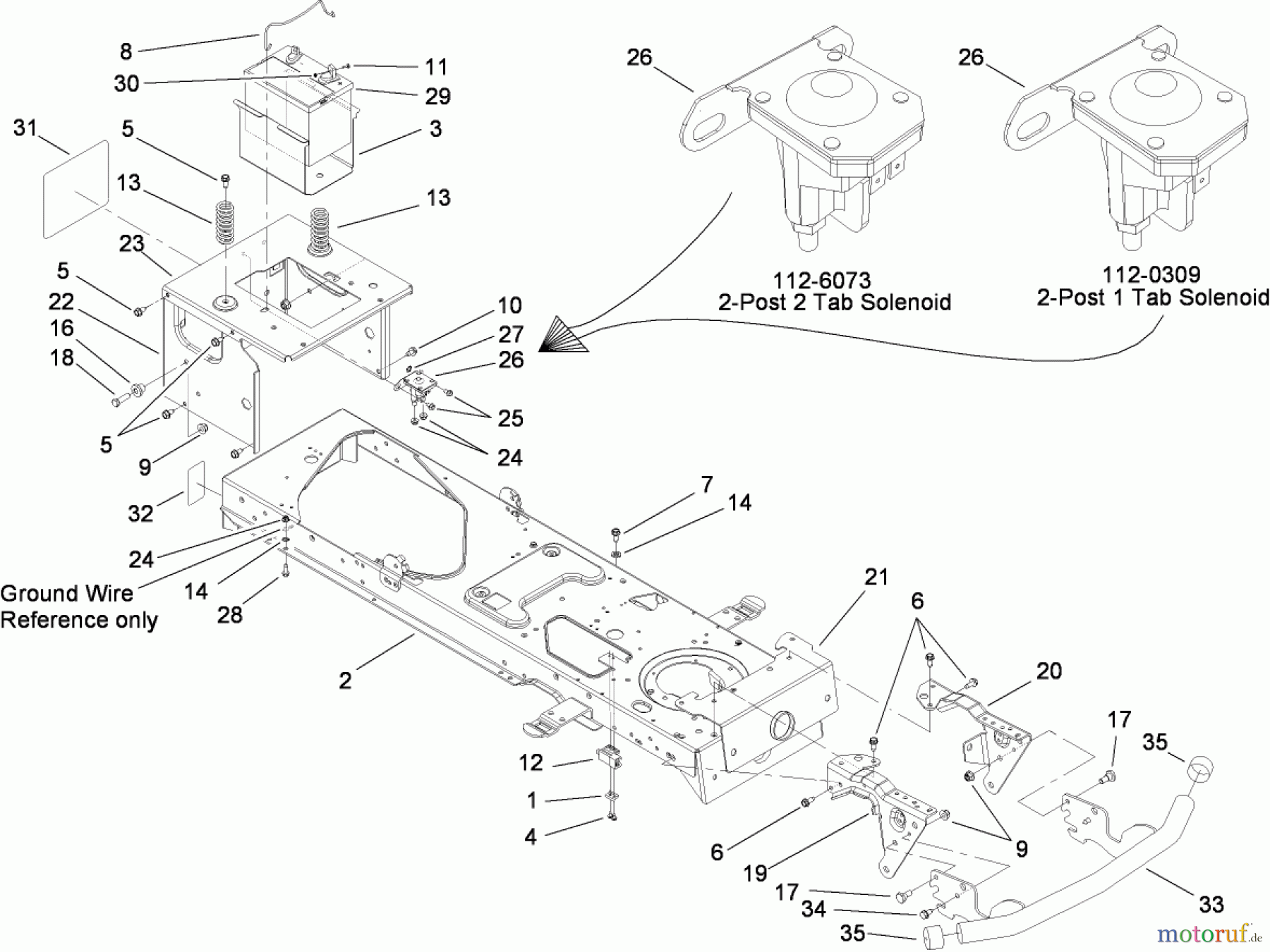 Toro Neu Mowers, Lawn & Garden Tractor Seite 1 13AX61RH748 (LX465) - Toro LX465 Lawn Tractor, 2007 (SN 1A117H10393-) FRAME AND BATTERY ASSEMBLY