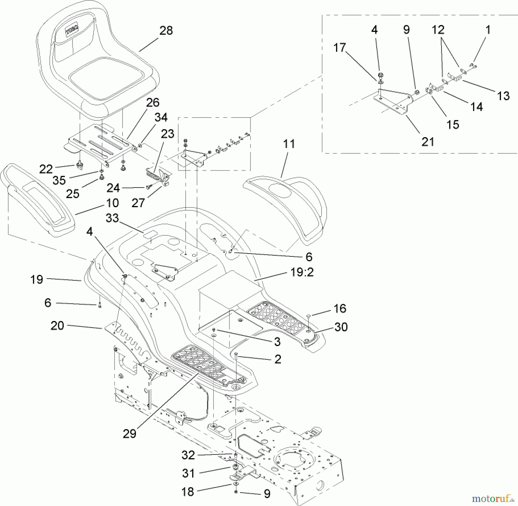 Toro Neu Mowers, Lawn & Garden Tractor Seite 1 13AX61RH748 (LX465) - Toro LX465 Lawn Tractor, 2007 (SN 1A117H10393-) SEAT AND FENDER ASSEMBLY