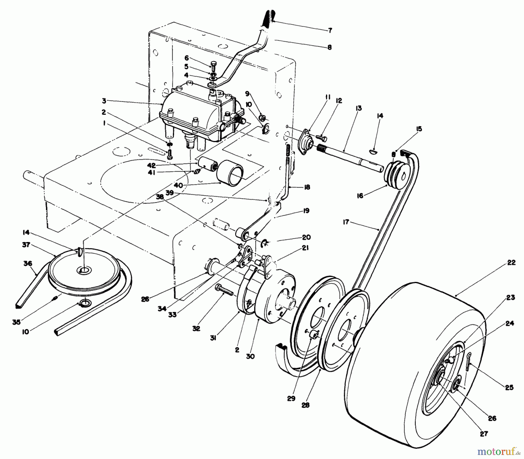 Toro Neu Mowers, Drive Unit Only 30113 - Toro Mid-Size Proline Gear Traction Unit, 8 hp, 1985 (5000001-5999999) AXLE ASSEMBLY