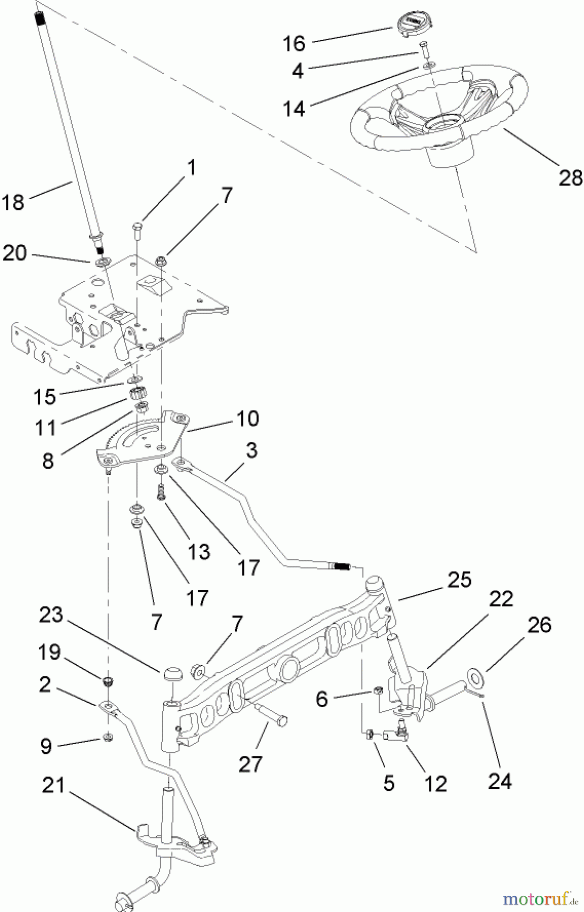  Toro Neu Mowers, Lawn & Garden Tractor Seite 1 13BX60RG544 (LX425) - Toro LX425 Lawn Tractor, 2007 (1A087H10172-1E237H10144) STEERING SHAFT AND FRONT AXLE ASSEMBLY