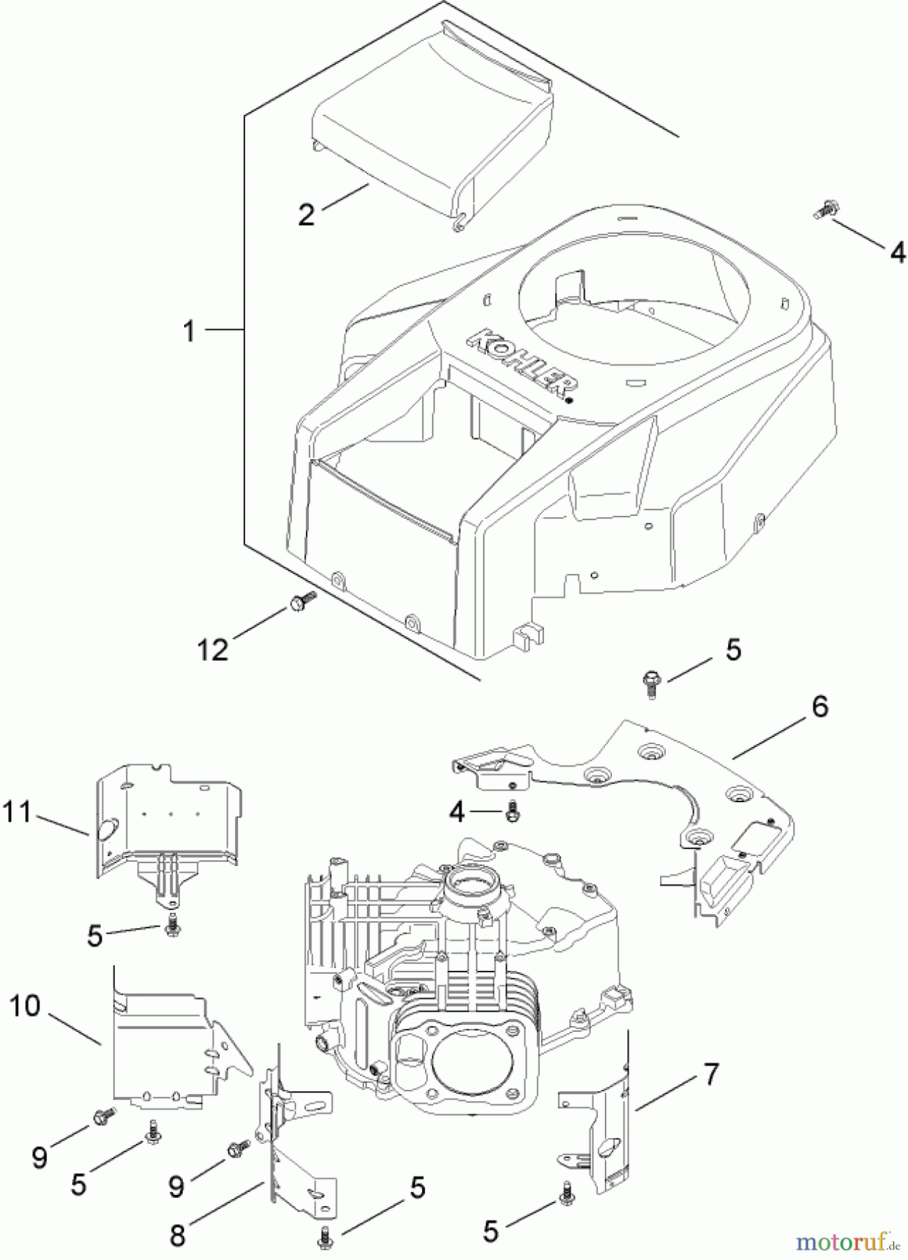 Toro Neu Mowers, Lawn & Garden Tractor Seite 1 13BX60RG544 (LX425) - Toro LX425 Lawn Tractor, 2007 (SN 1E237H10145-) BLOWER HOUSING AND BAFFLE ASSEMBLY KOHLER SV720-0011